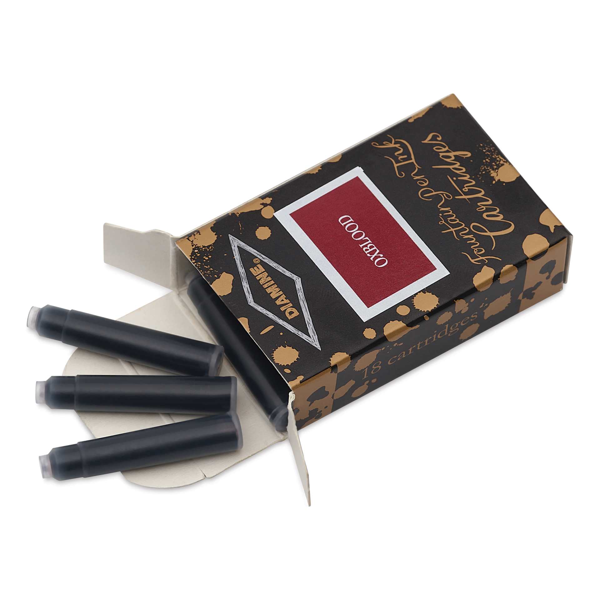Diamine Ink Cartridges - Pkg of 18, Oxblood, open packaging with cartridges