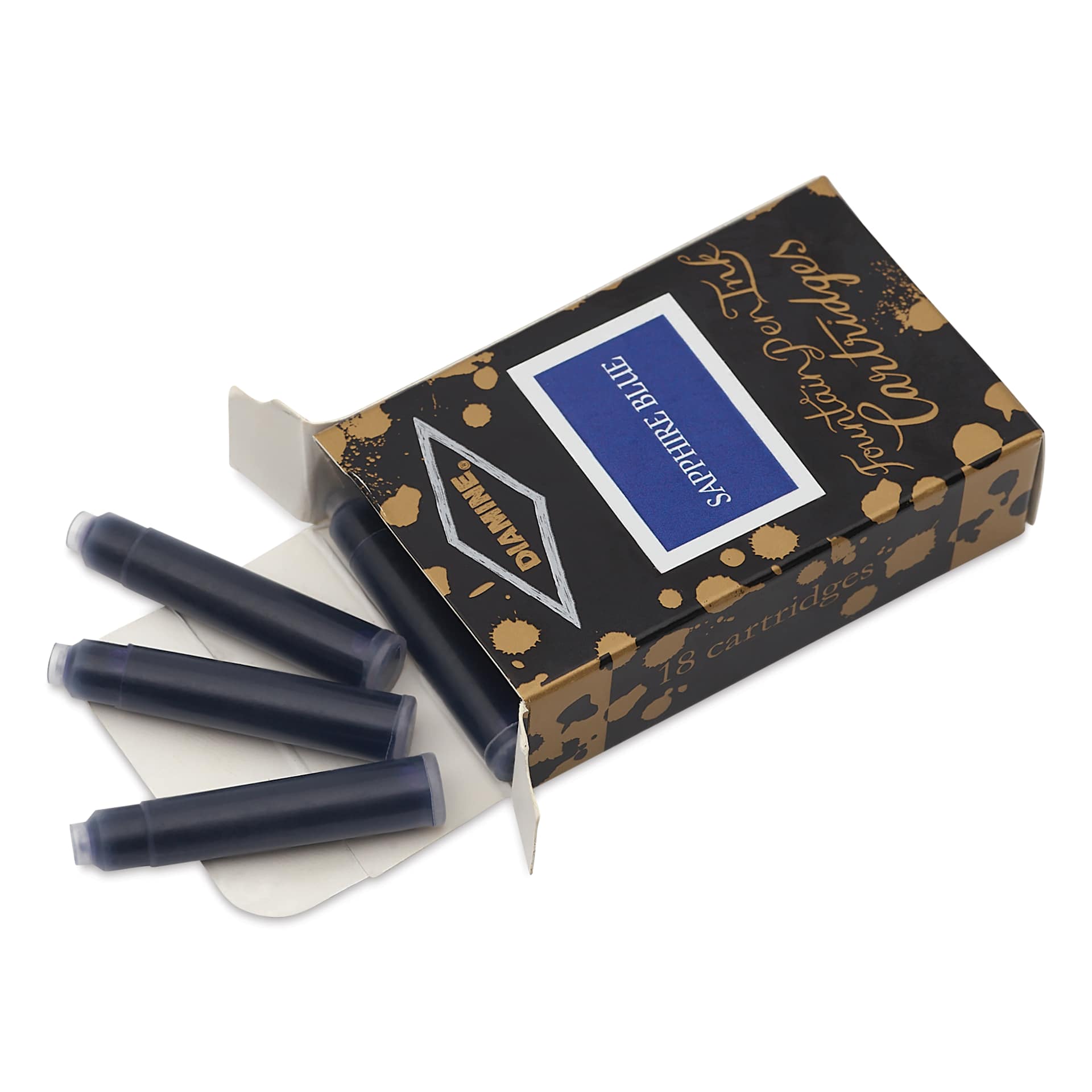Diamine Ink Cartridges - Pkg of 18, Sapphire Blue, open packaging with cartridges