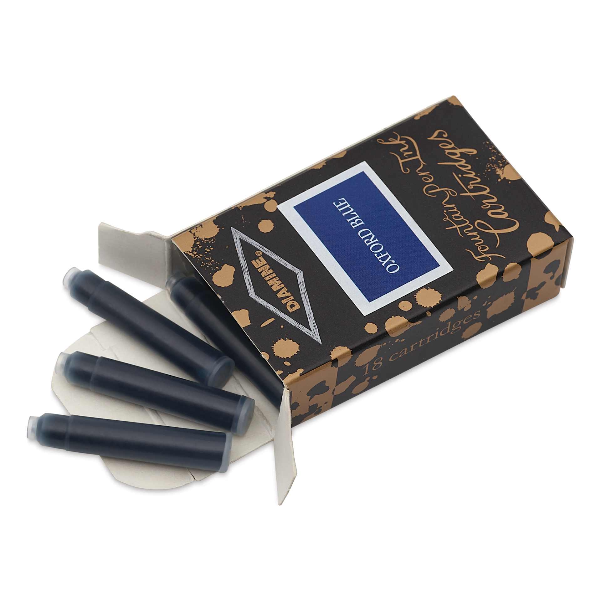 Diamine Ink Cartridges - Pkg of 18, Oxford Blue, open packaging with cartridges