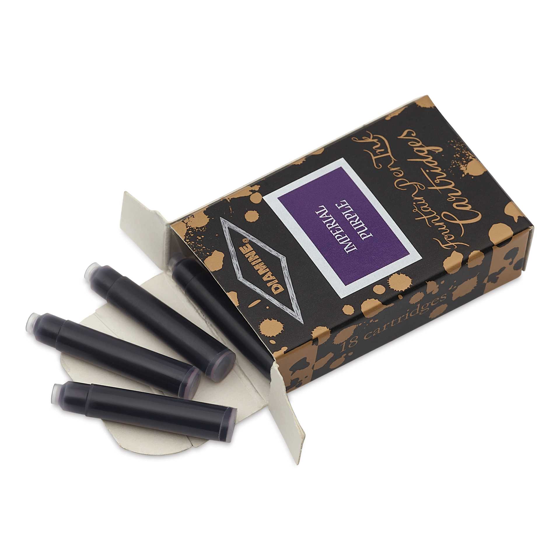 Diamine Ink Cartridges - Pkg of 18, Imperial Purple, open packaging with cartridges