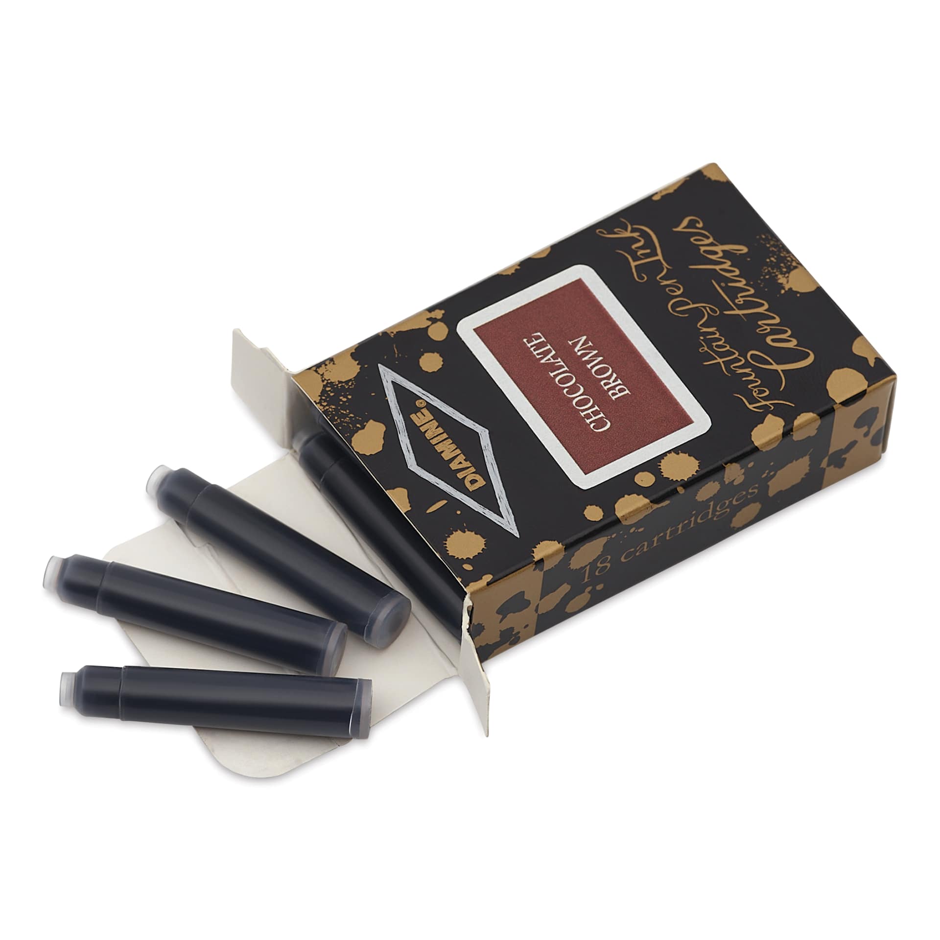 Diamine Ink Cartridges - Pkg of 18, Chocolate Brown, open packaging with cartridges