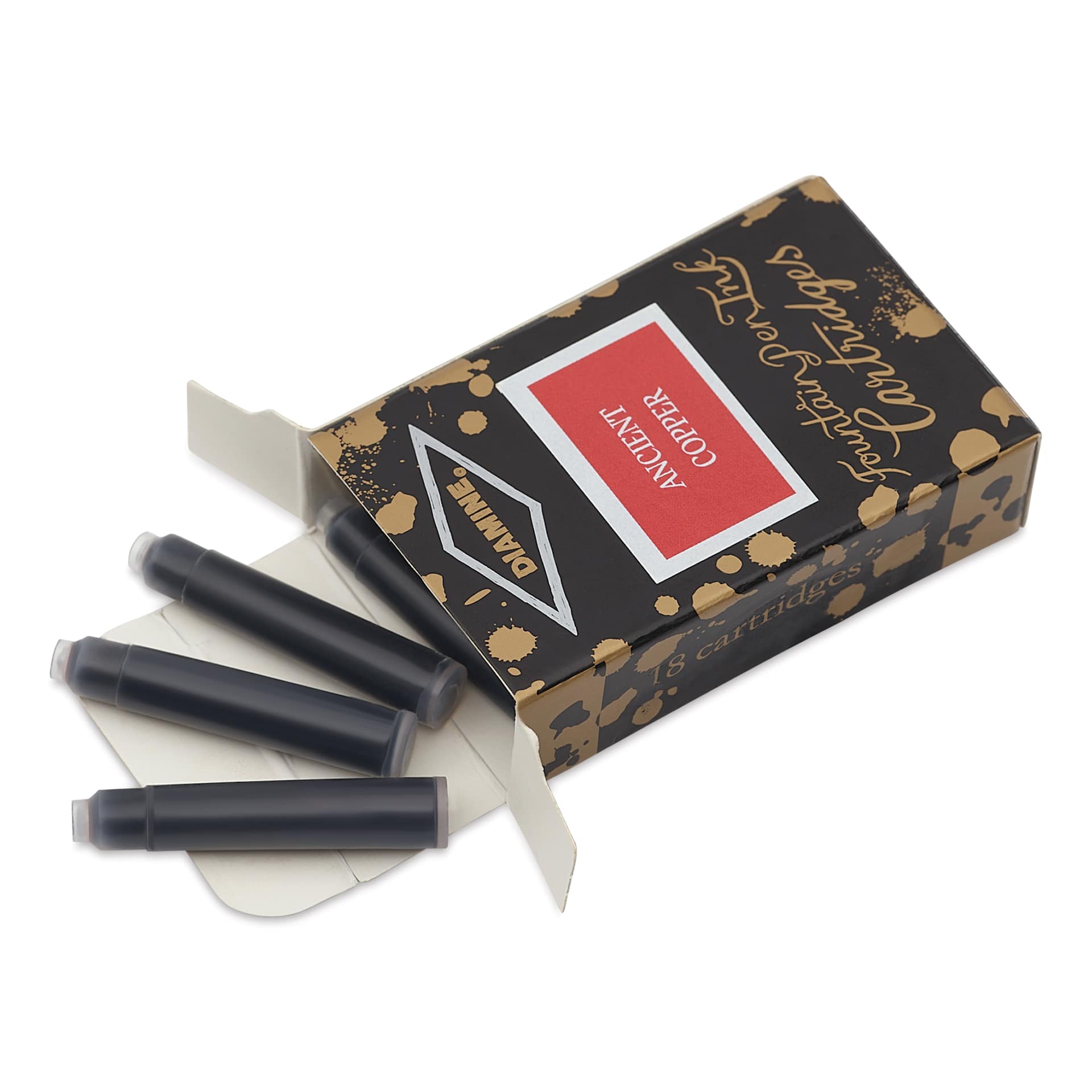 Diamine Ink Cartridges - Pkg of 18, Ancient Copper, open packaging with cartridges