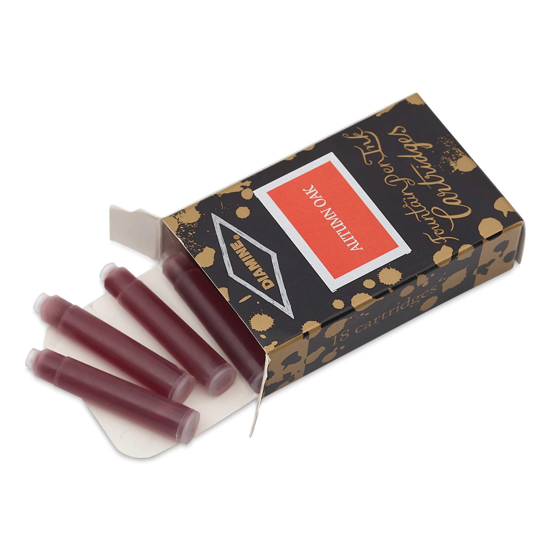 Diamine Ink Cartridges - Pkg of 18, Autumn Oak, open packaging with cartridges