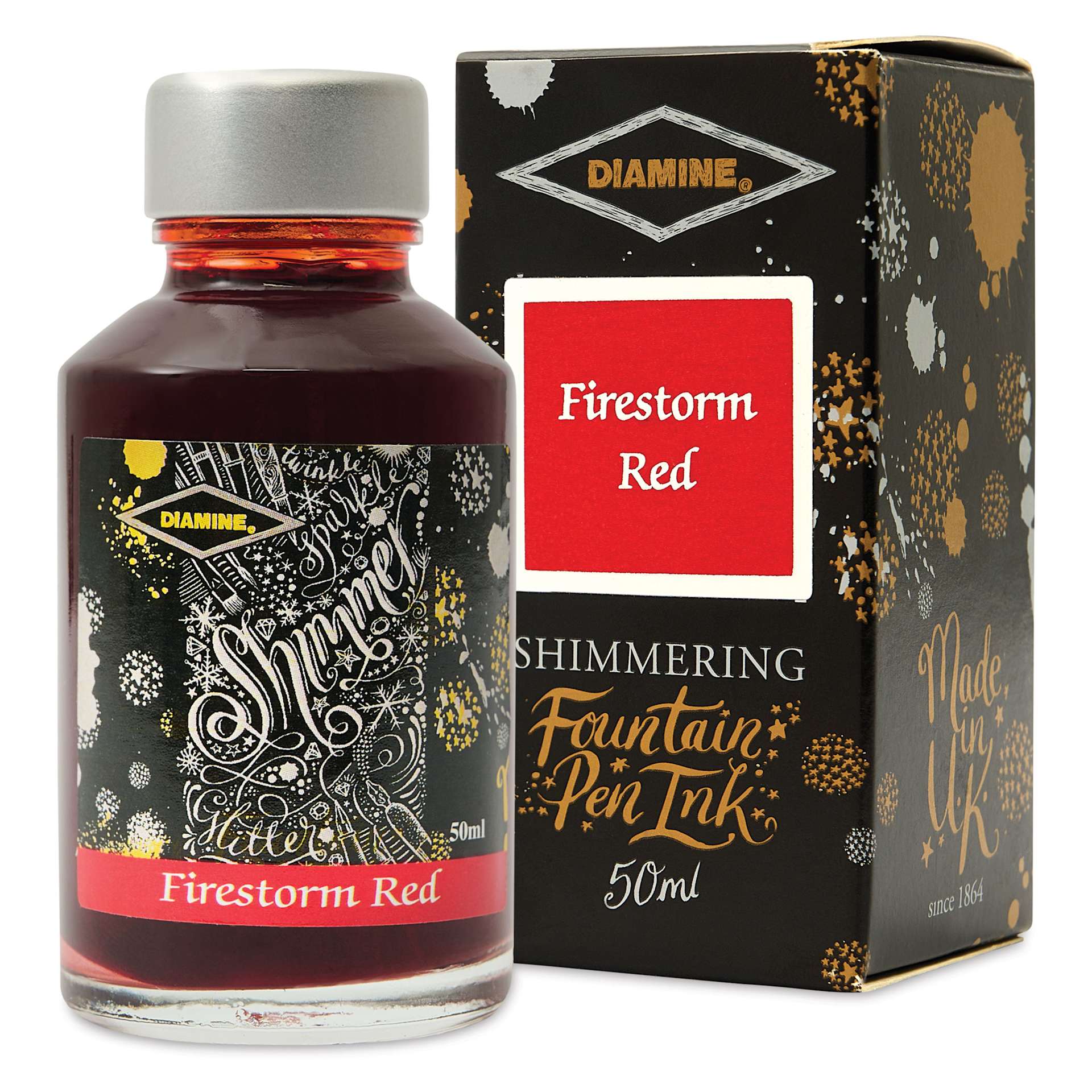 Diamine Shimmer Fountain Pen Ink - Firestorm Red, 50 ml