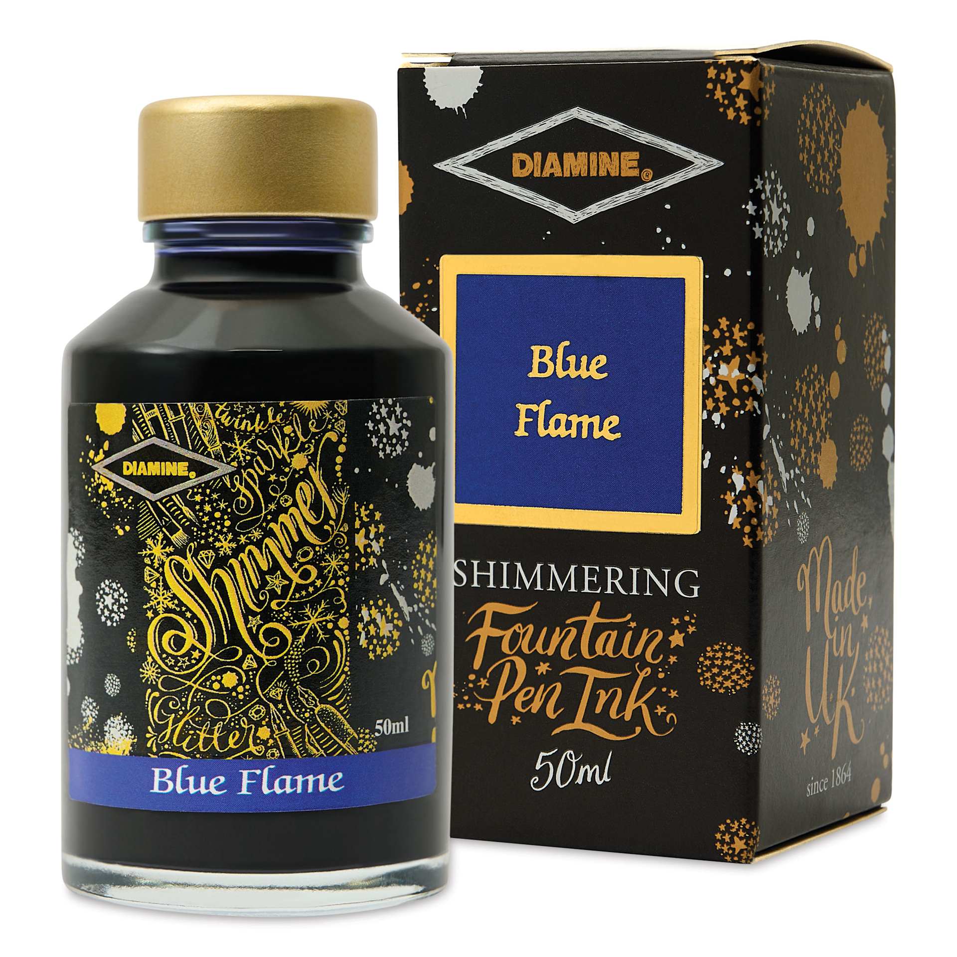 Diamine Shimmer Fountain Pen Ink - Blue Flame, 50 ml