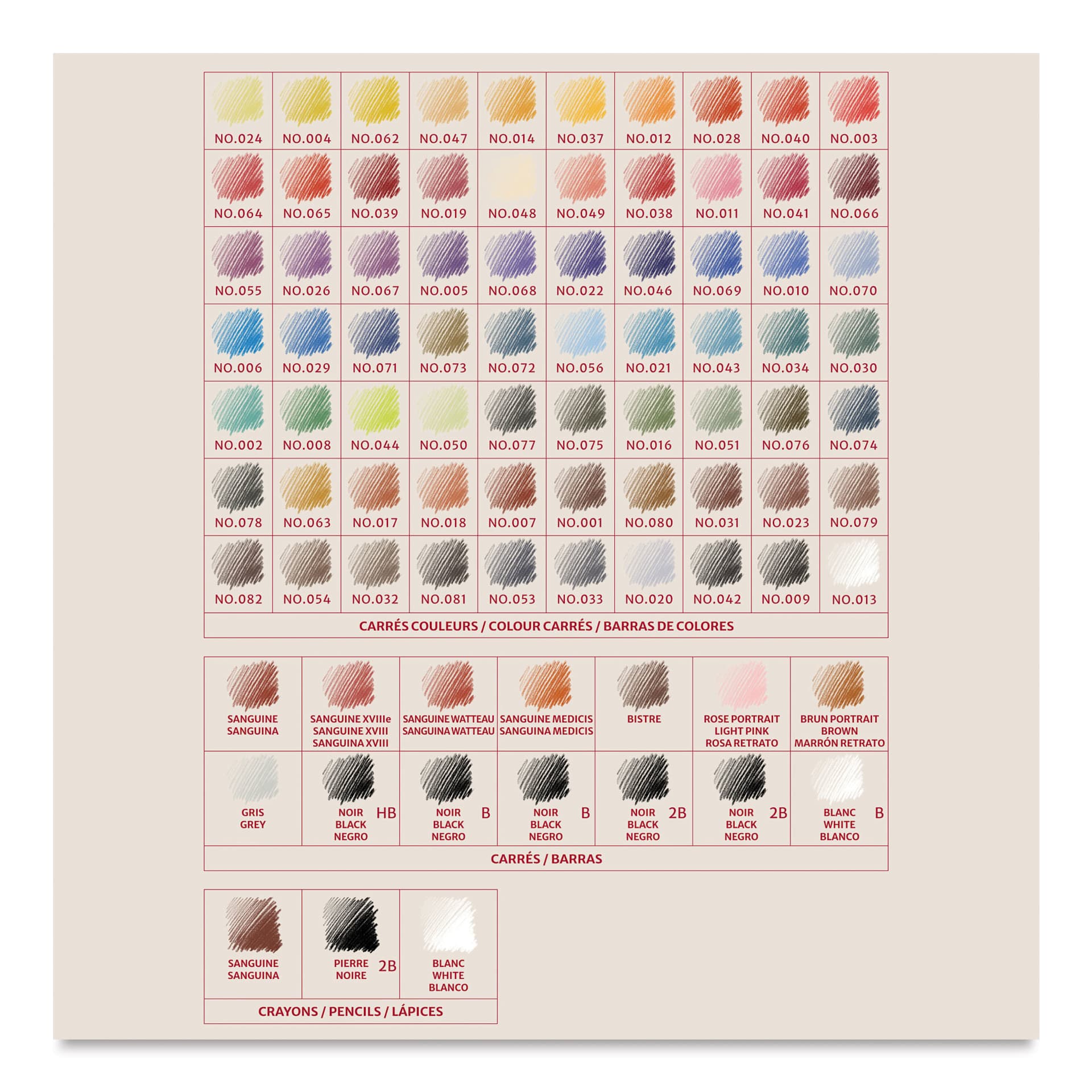 Conté à Paris Pastel Carrés Wood Box Set swatches