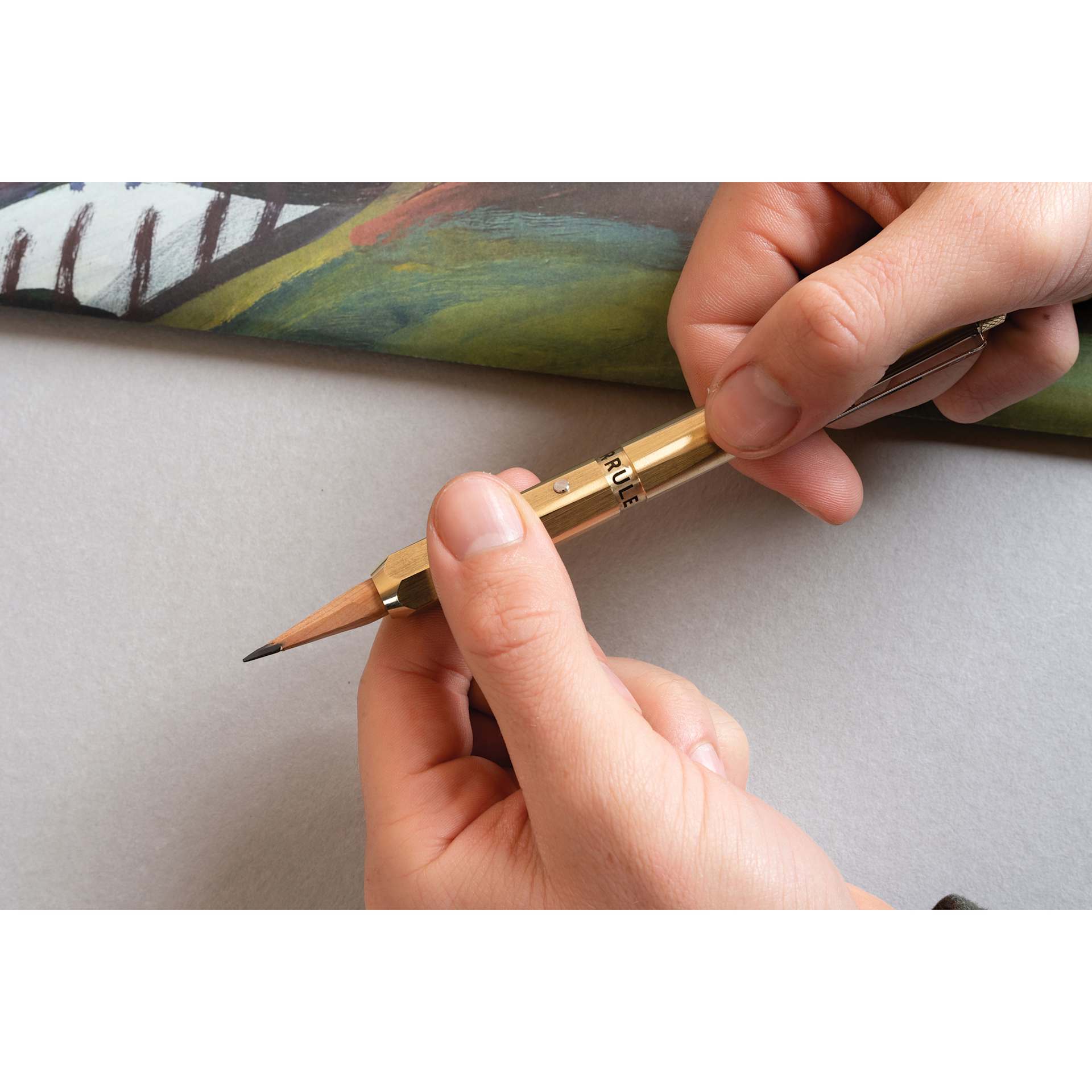 Makers Cabinet Ferrule Pencil Holder Set, pencil secured with twist-lock