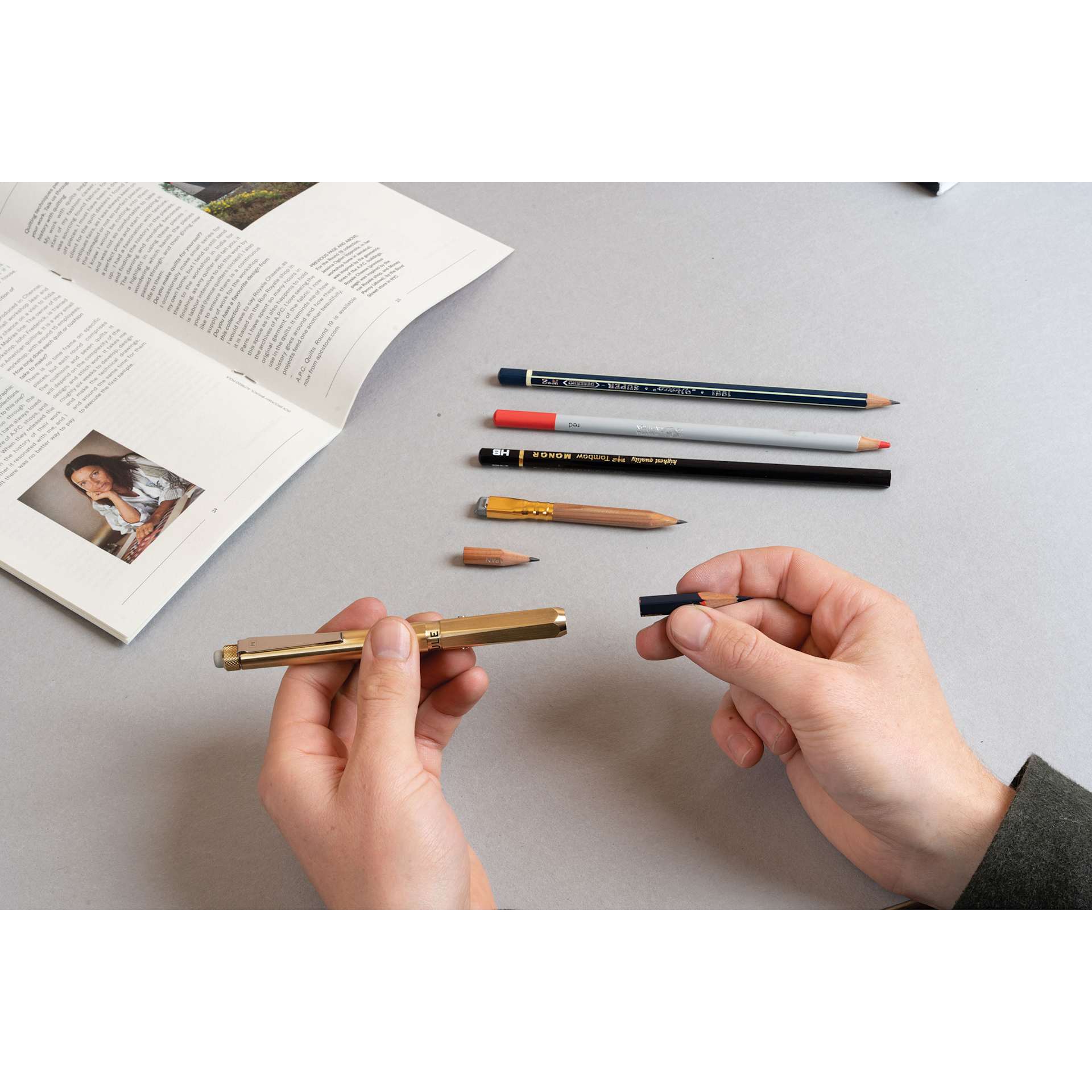 Makers Cabinet Ferrule Pencil Holder Set, ferrule with various pencils