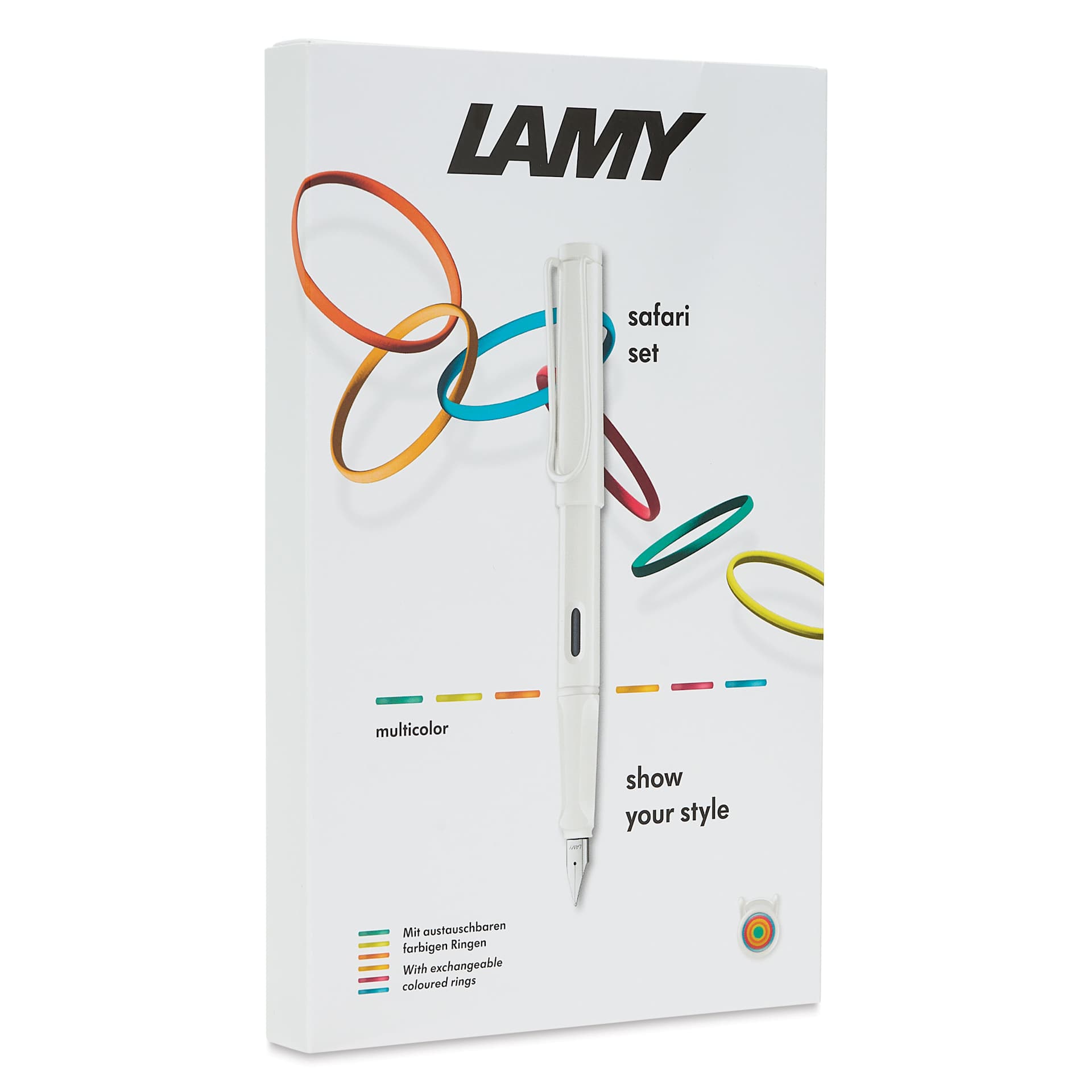 Lamy Safari Multi Ring Fountain Pen Set - White, Medium Nib, packaging