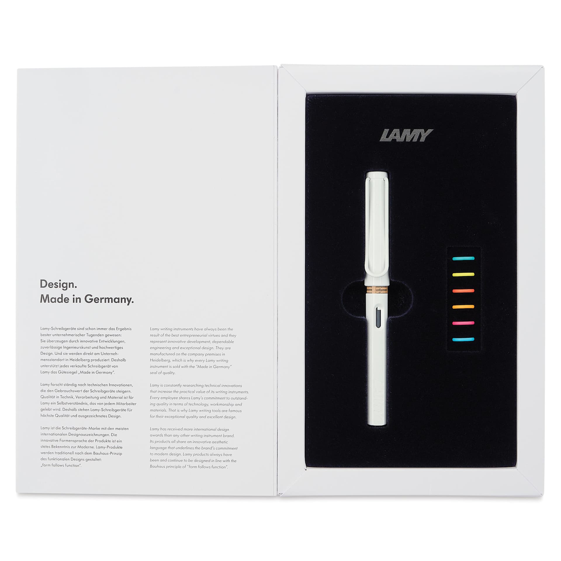 Lamy Safari Multi Ring Fountain Pen Set - White, Medium Nib, open packaging