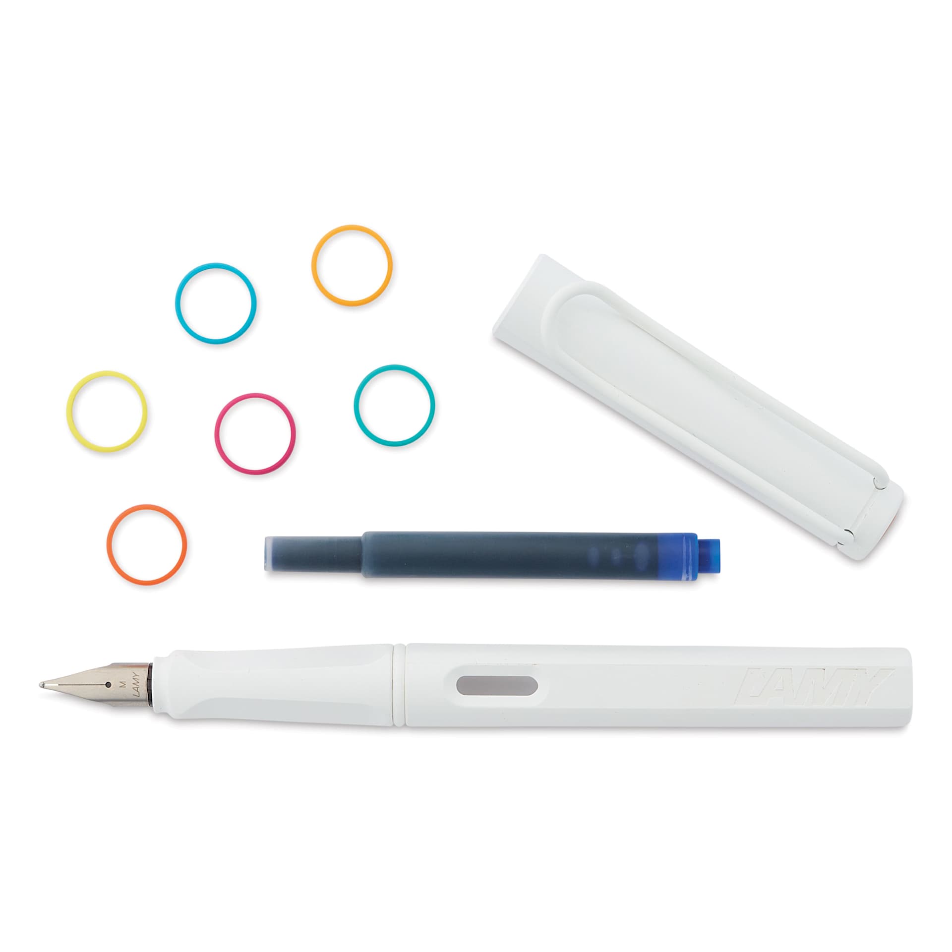 Lamy Safari Multi Ring Fountain Pen Set - White, Medium Nib, with rings