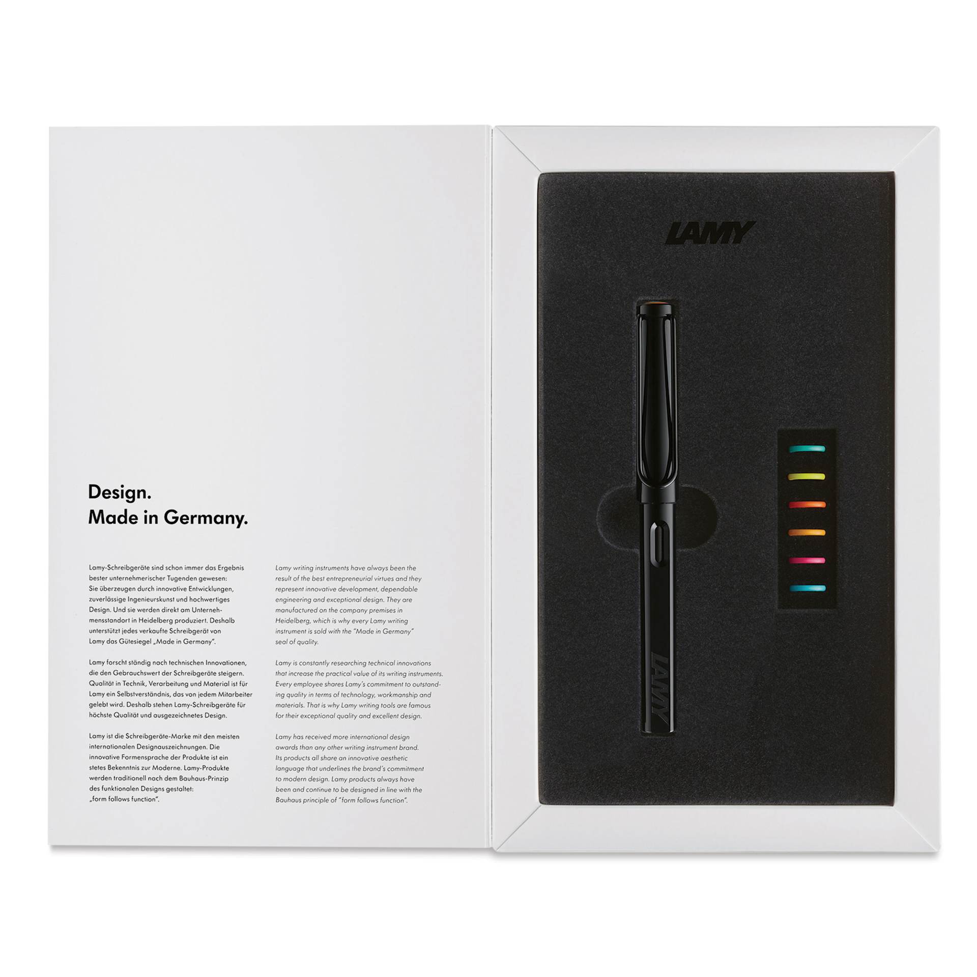 Lamy Safari Multi Ring Fountain Pen Set - Black, Fine Nib, in packaging