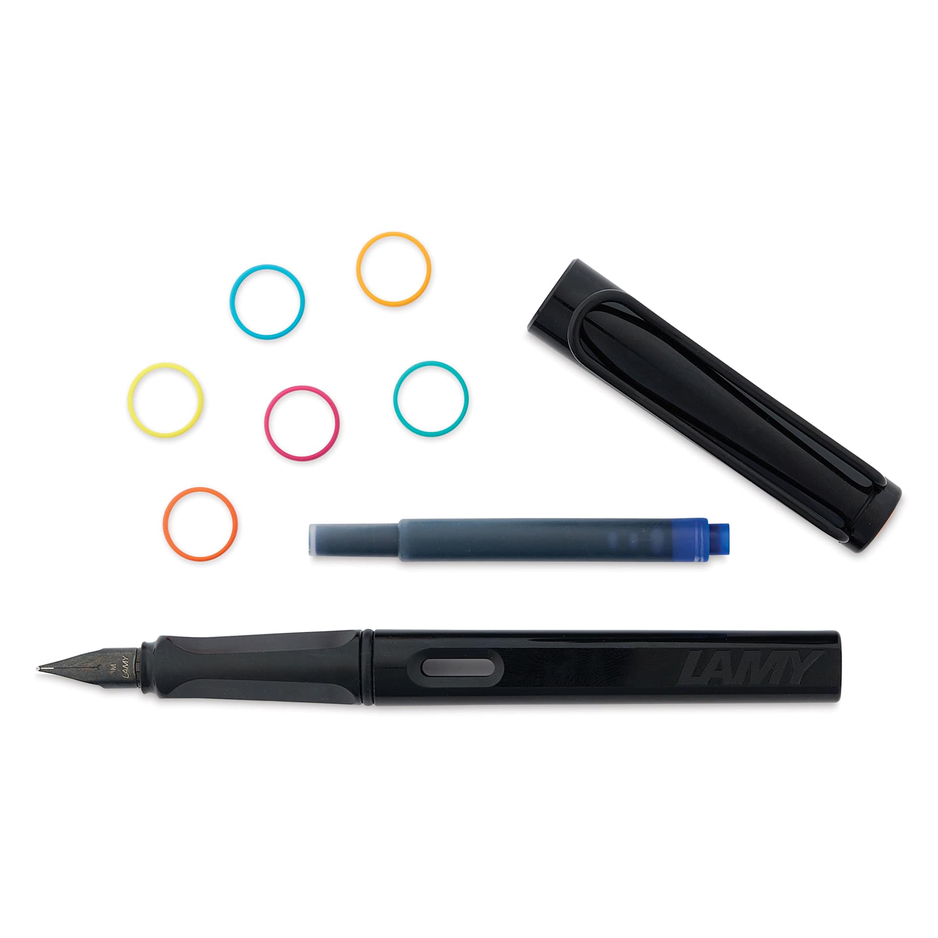 Lamy Safari Multi Ring Fountain Pen Set - Black, Medium Nib, with rings