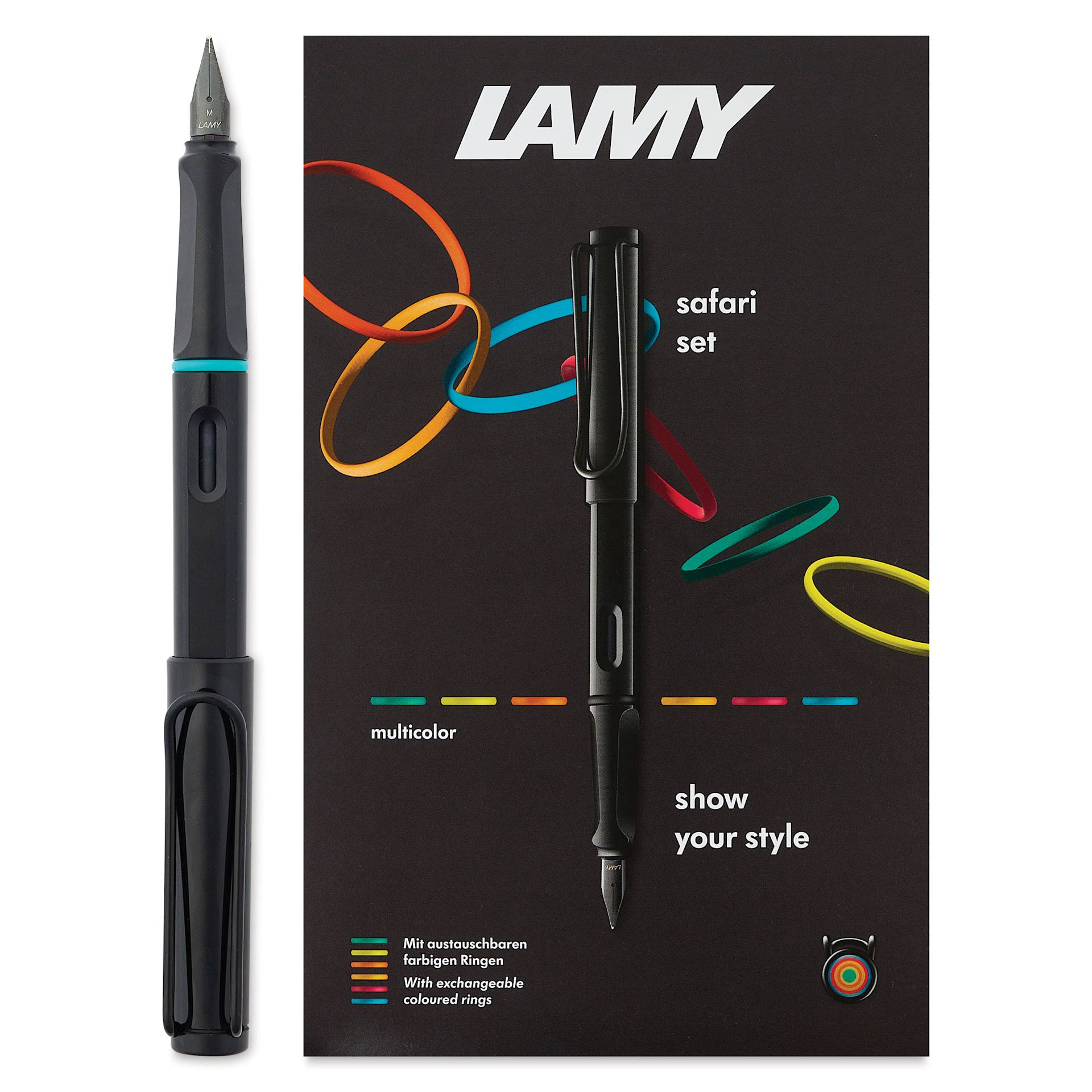 Lamy Safari Multi Ring Fountain Pen Set - Black, Medium Nib, front of packaging