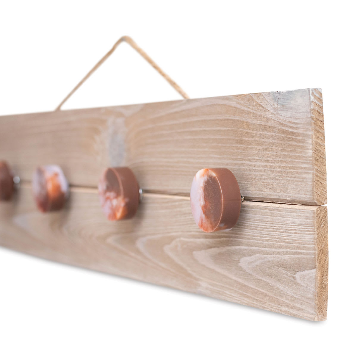 American Crafts Color Pour Drawer Knobs Silicone Mold (coat hanger with finished knobs on hanging wood plank)