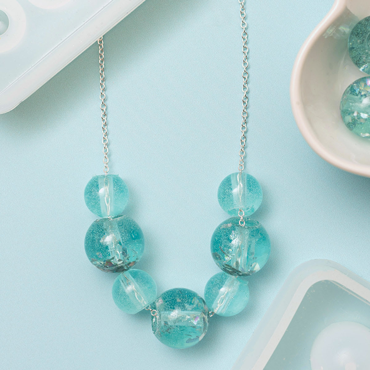 American Crafts Color Pour Round Bead Silicone Mold (sample beads on necklace)