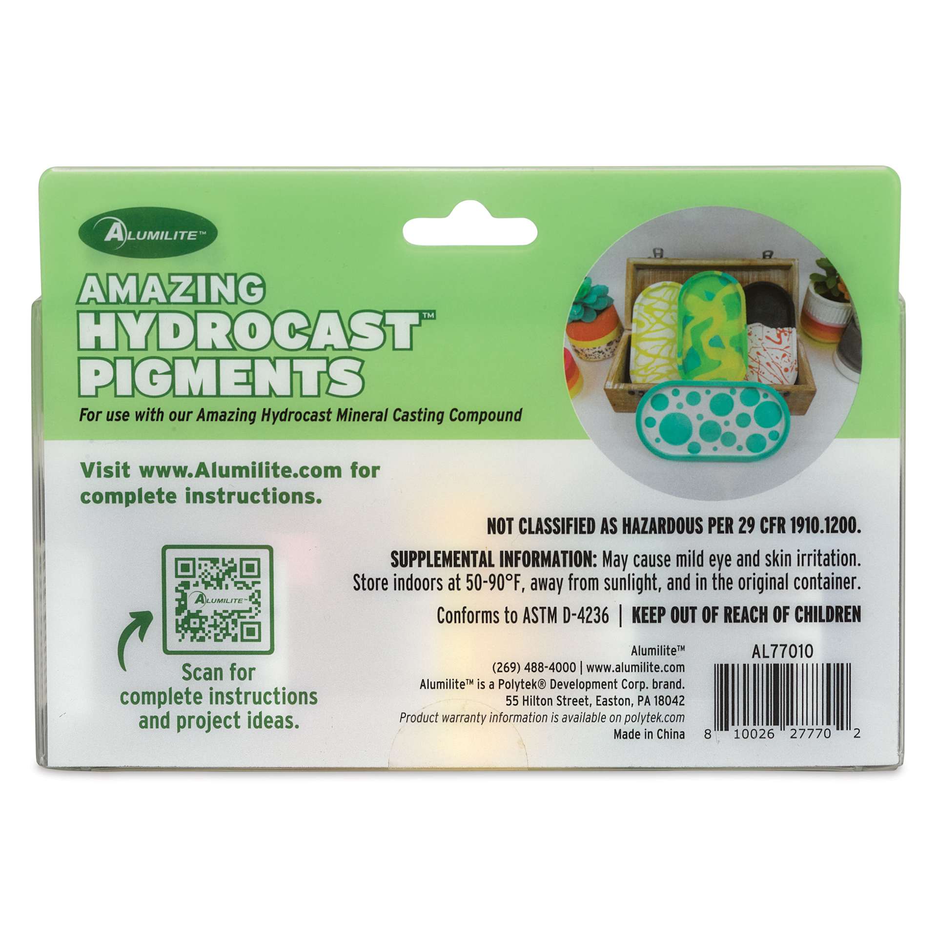 Alumilite Amazing Hydrocast Pigments Dye - Set of 5, Assorted Colors - back of packaging