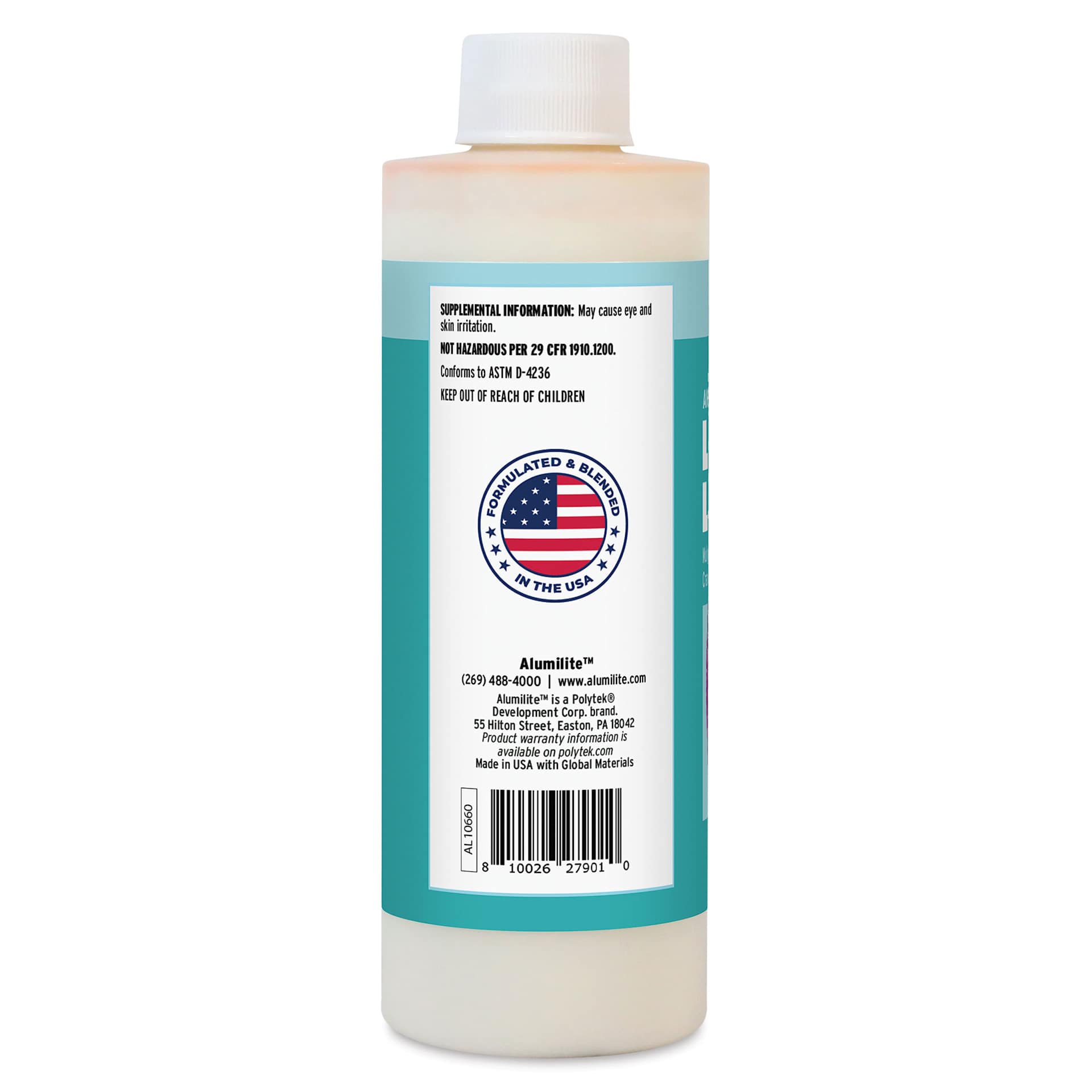 Alumilite Liquid Latex Multipurpose Masking Agent - 8 oz, back of bottle