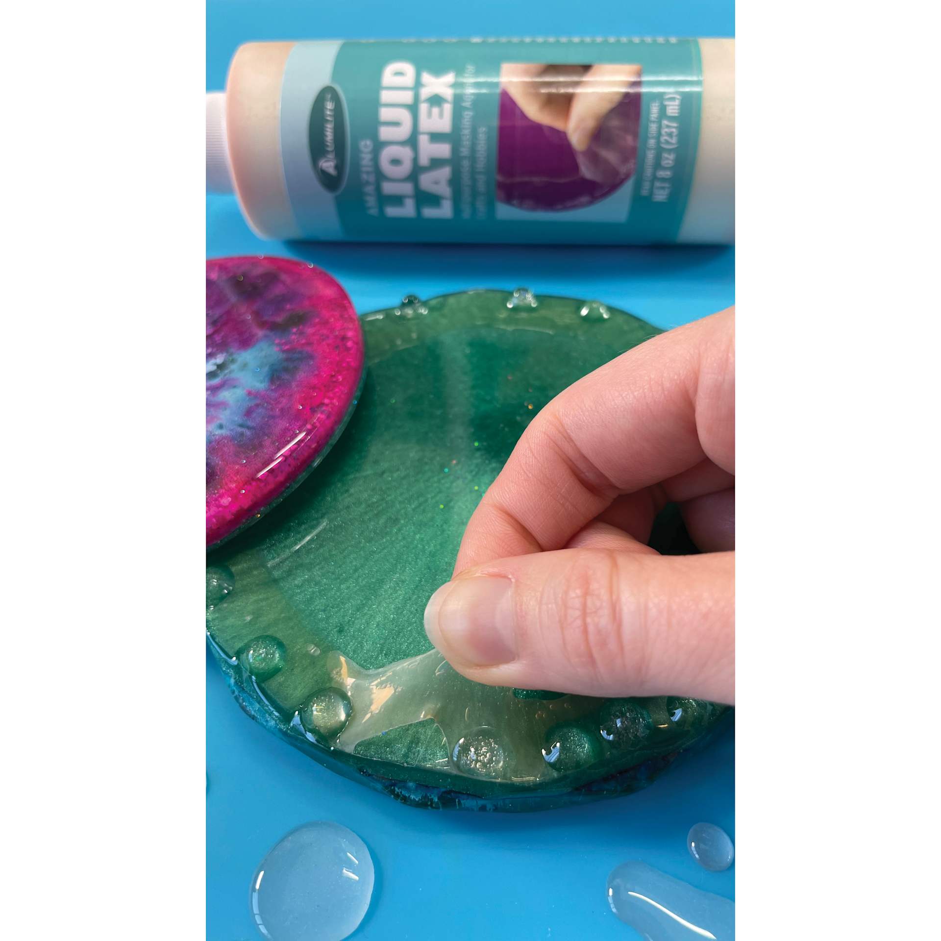 Alumilite Liquid Latex Multipurpose Masking Agent - 8 oz, peeling away from craft project