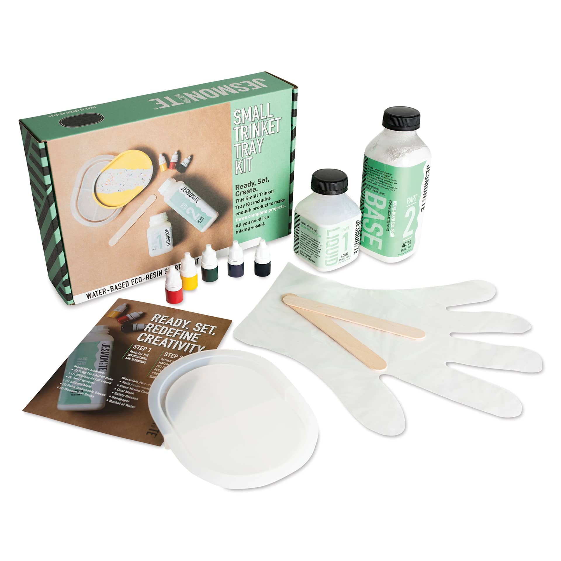 Jesmonite AC100 Eco-Resin Starter Kit - Small Trinket Tray packaging and contents