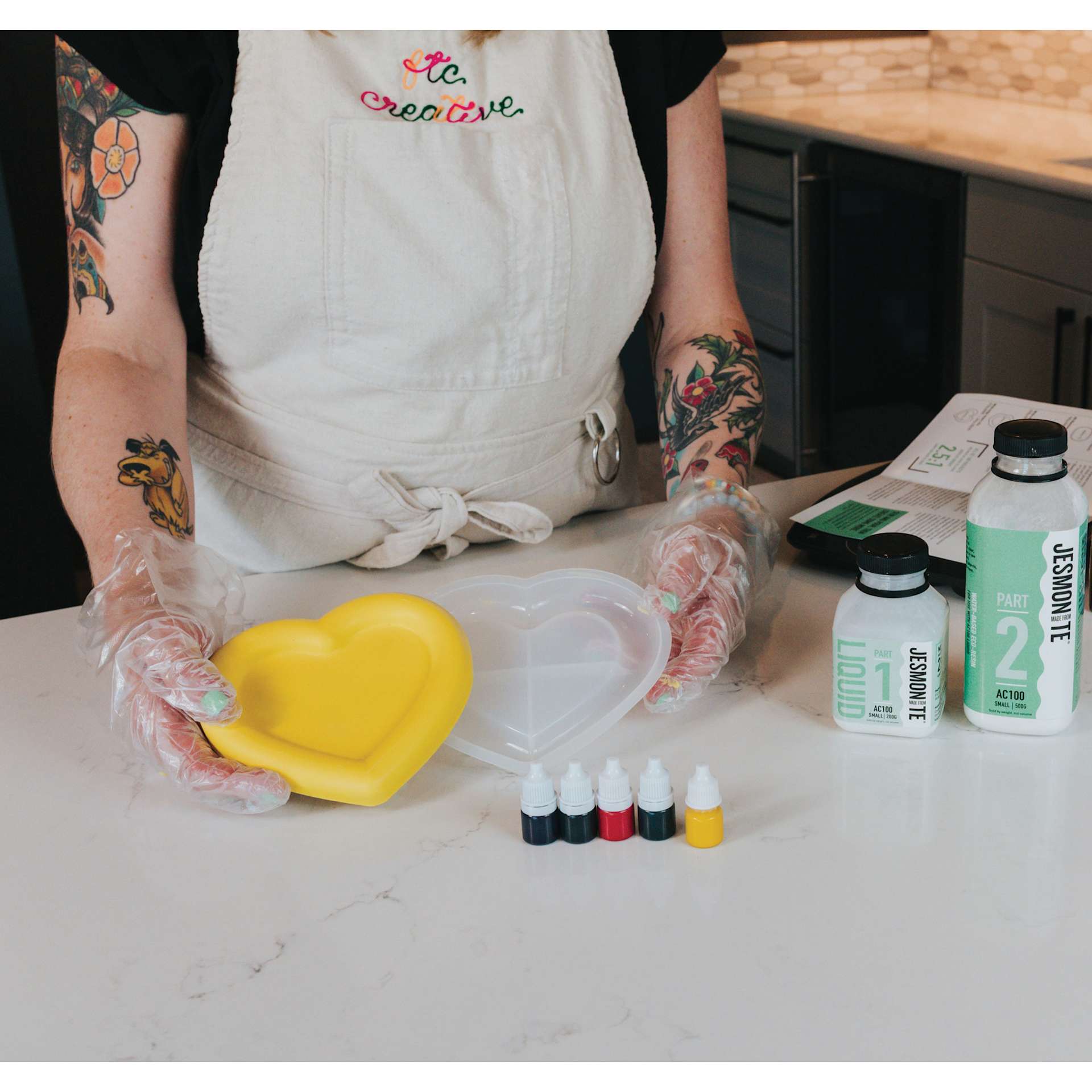 Jesmonite AC100 Eco-Resin Starter Kit - Wide Edge Heart completed project coming out of mold