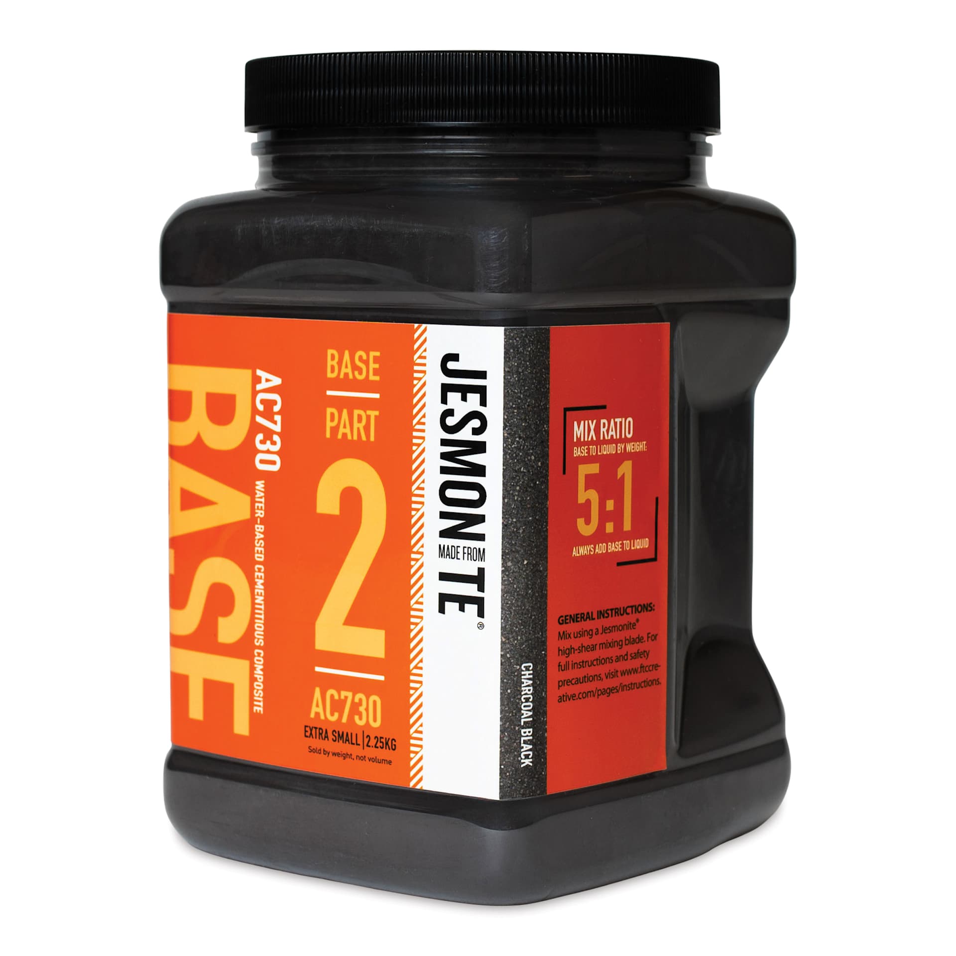 Jesmonite AC730 Micro-Concrete - Base, Charcoal Black, XS, 2.25 kg Jar right side of container