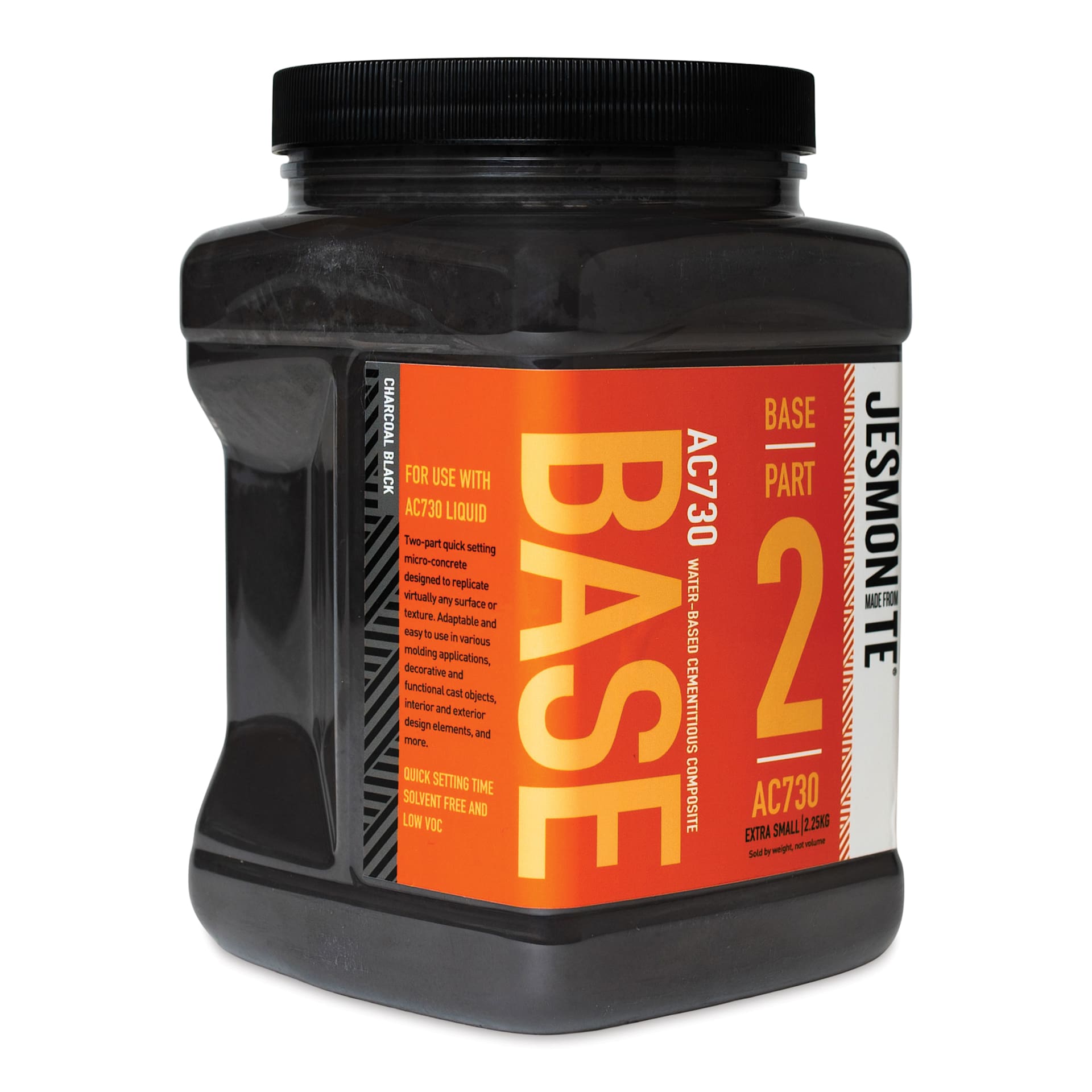 Jesmonite AC730 Micro-Concrete - Base, Charcoal Black, XS, 2.25 kg Jar left side of container