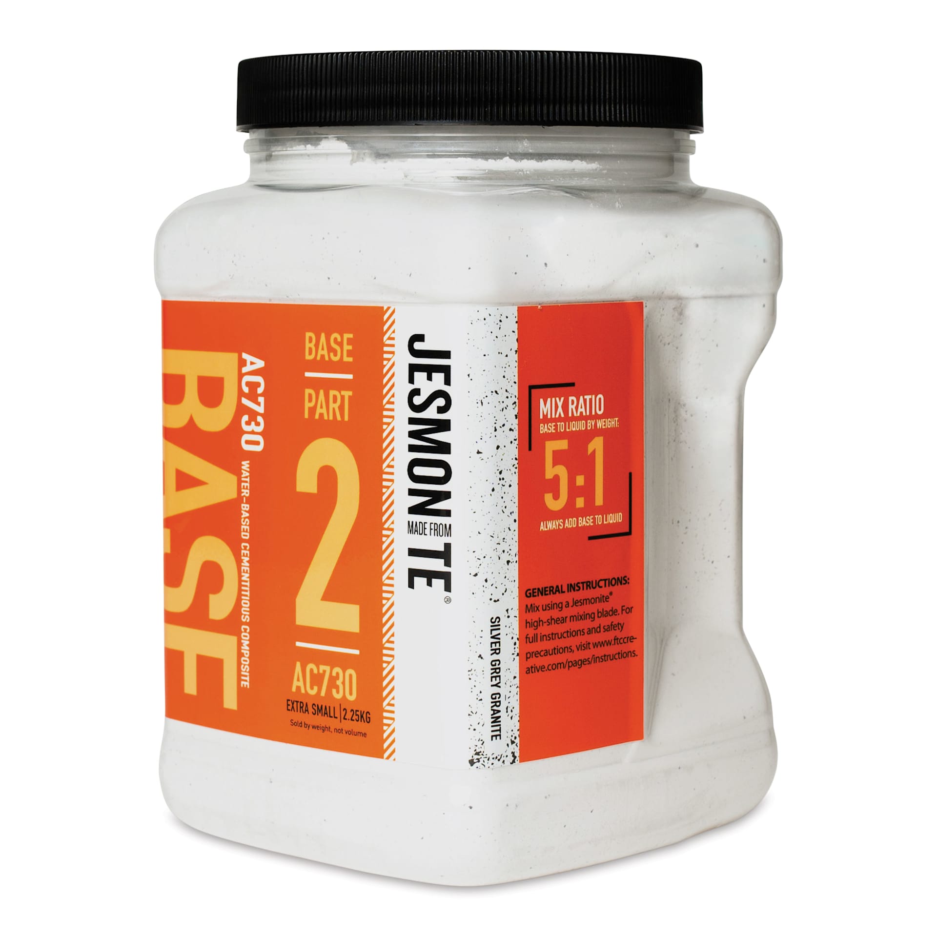 Jesmonite AC730 Micro-Concrete - Base, Silver Grey Granite, XS, 2.25 kg Jar right side of bottle