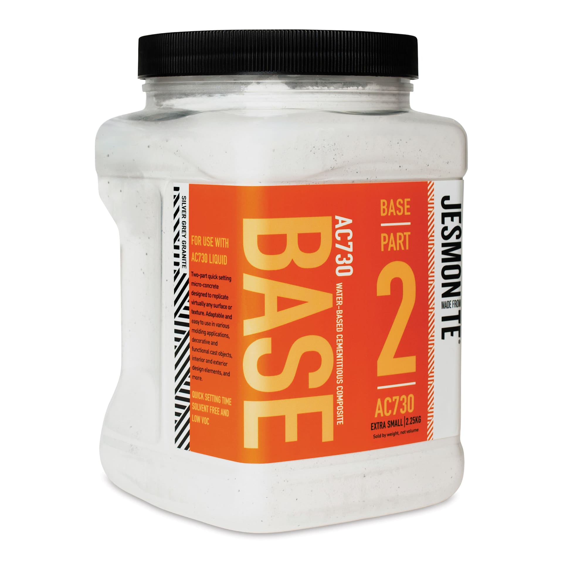 Jesmonite AC730 Micro-Concrete - Base, Silver Grey Granite, XS, 2.25 kg Jar left side of jar