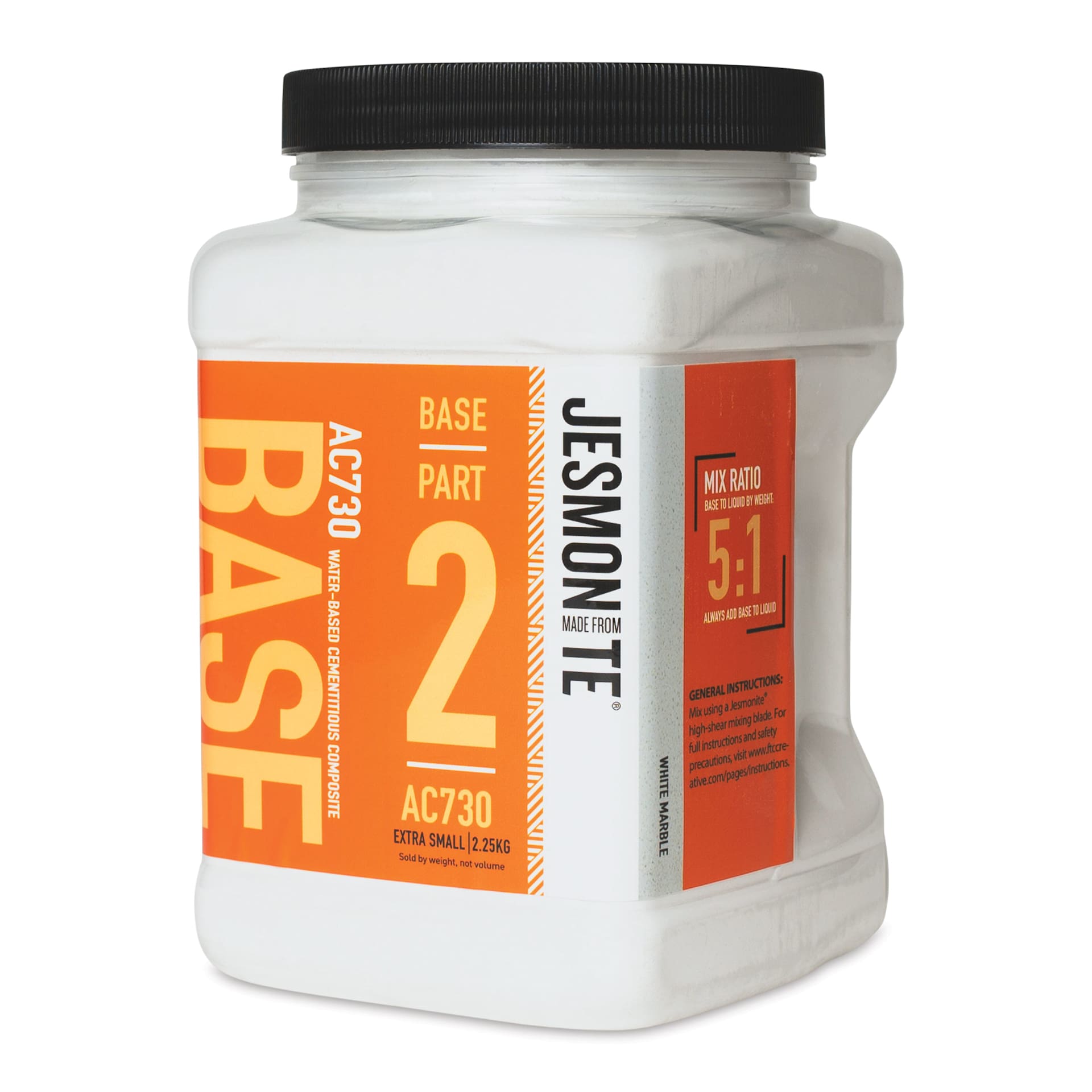 Jesmonite AC730 Micro-Concrete - Base, White Marble, XS, 2.25 kg Jar right side of container