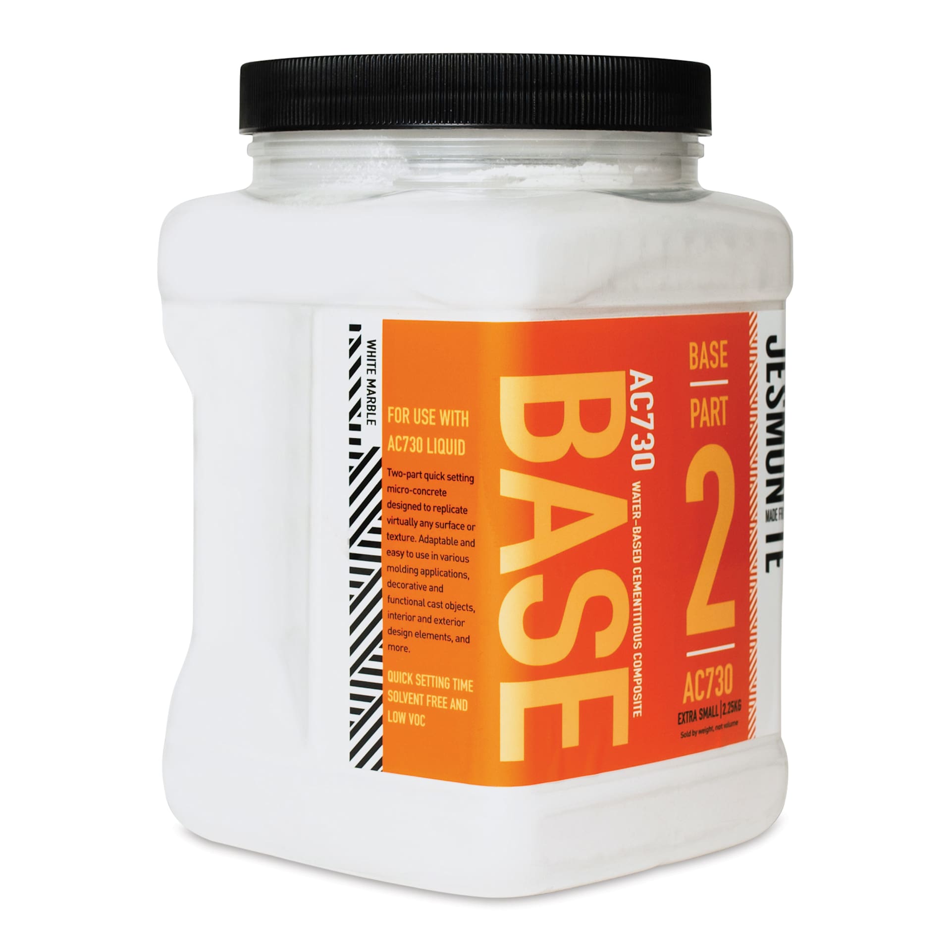 Jesmonite AC730 Micro-Concrete - Base, White Marble, XS, 2.25 kg Jar left side of container