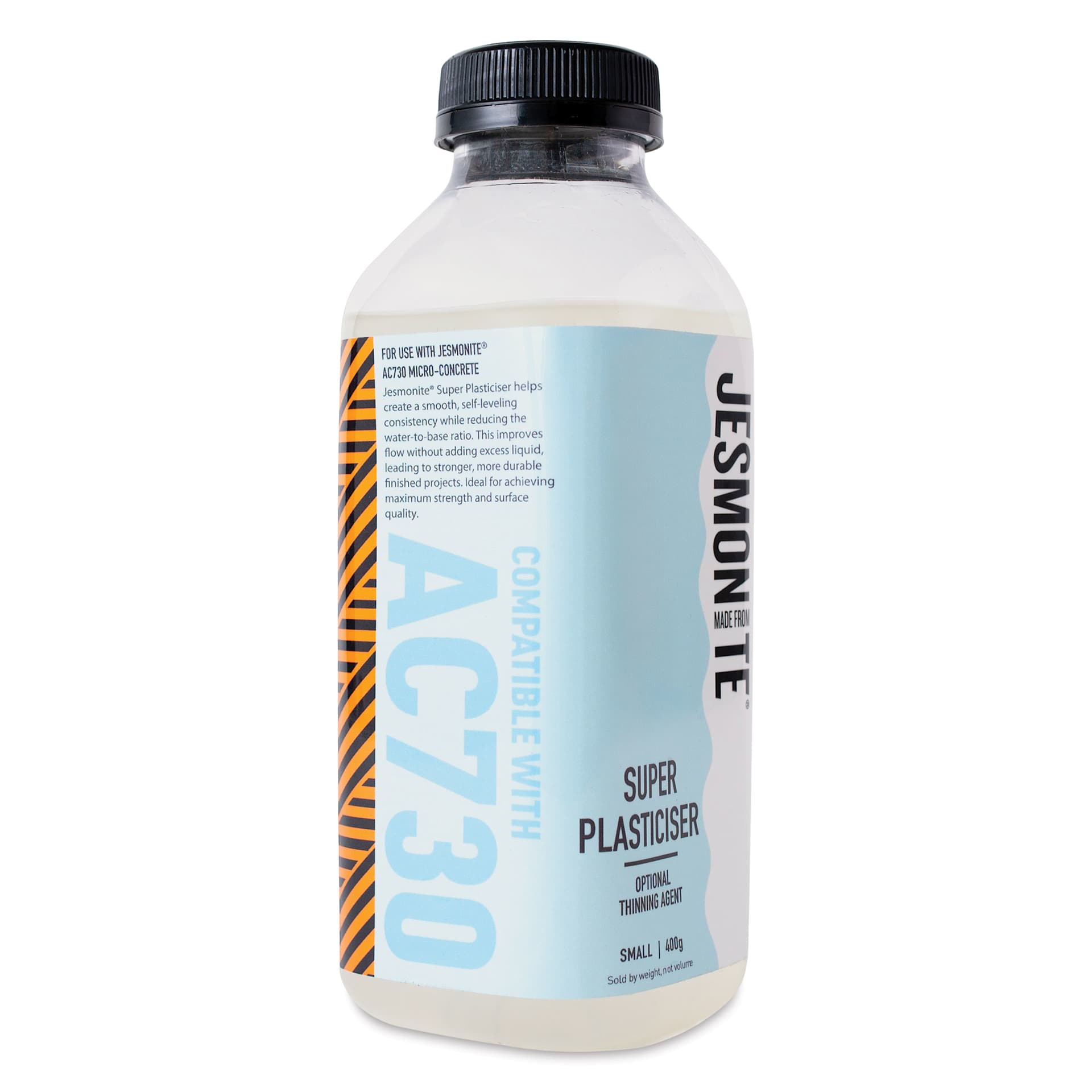 Jesmonite AC730 Micro-Concrete Super Plasticiser - 400g Bottle angled view