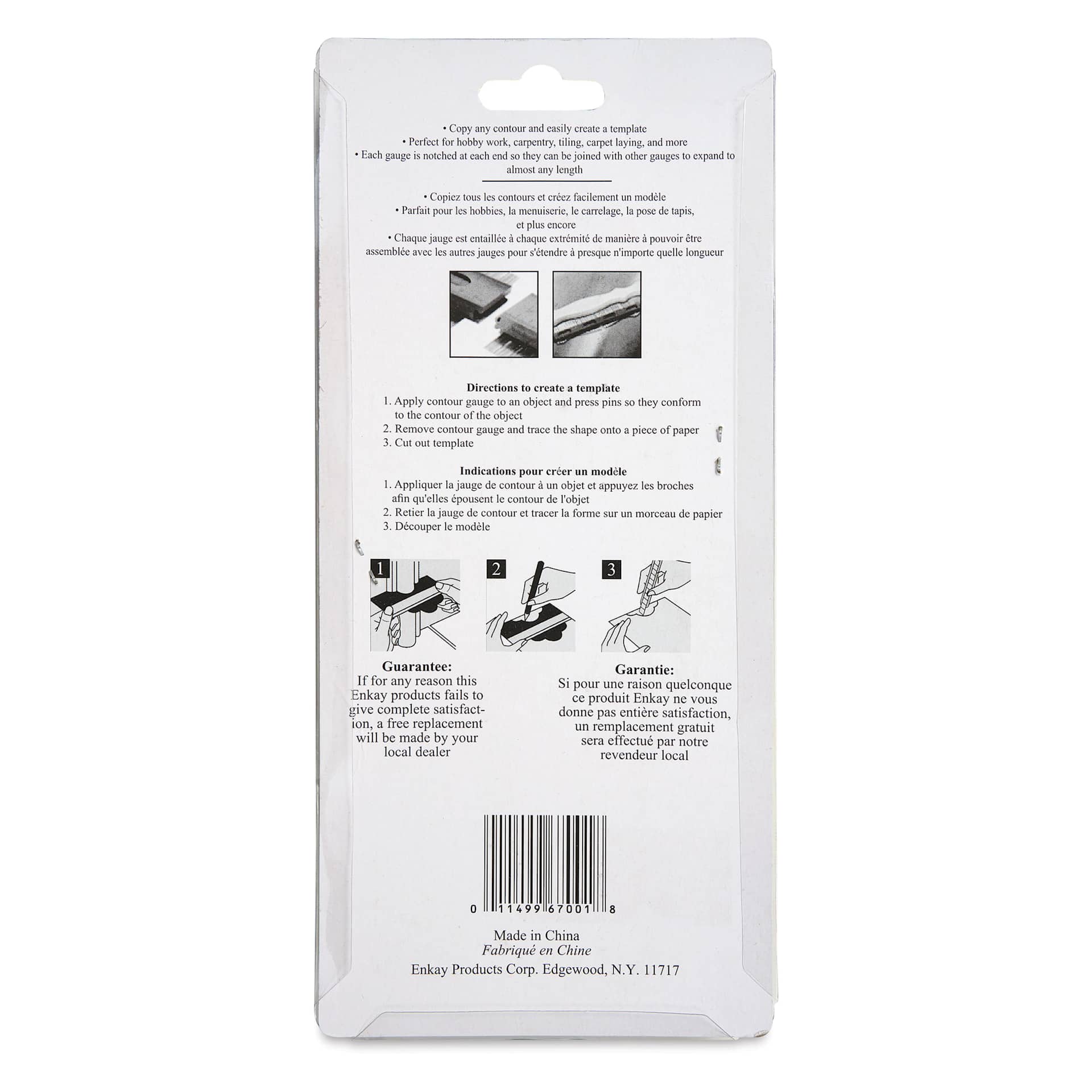 Enkay Contour Gauge - 7-1/2" - back of packaging