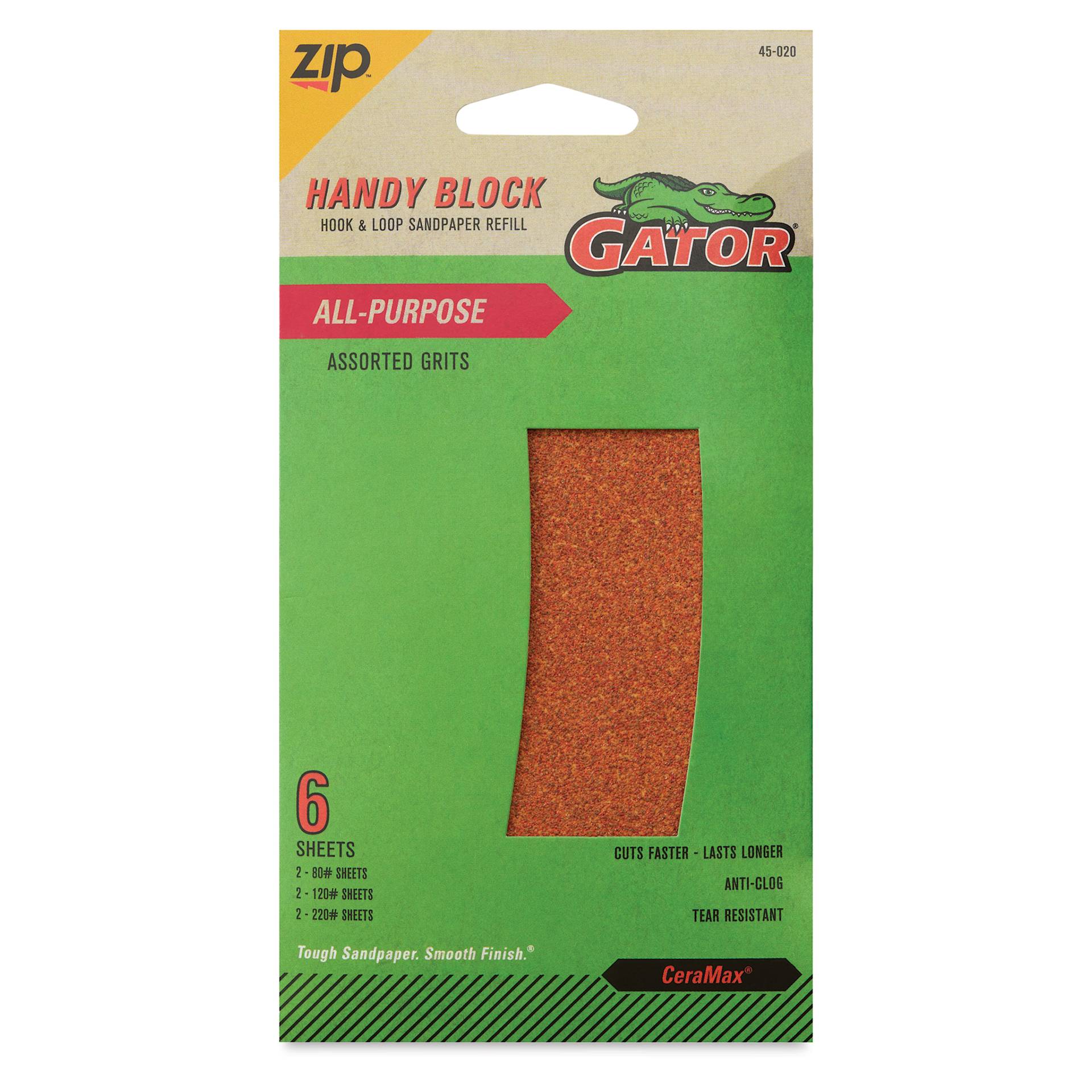 Gator Zip Handy Block All-Purpose Sandpaper Refills - Pkg of 6