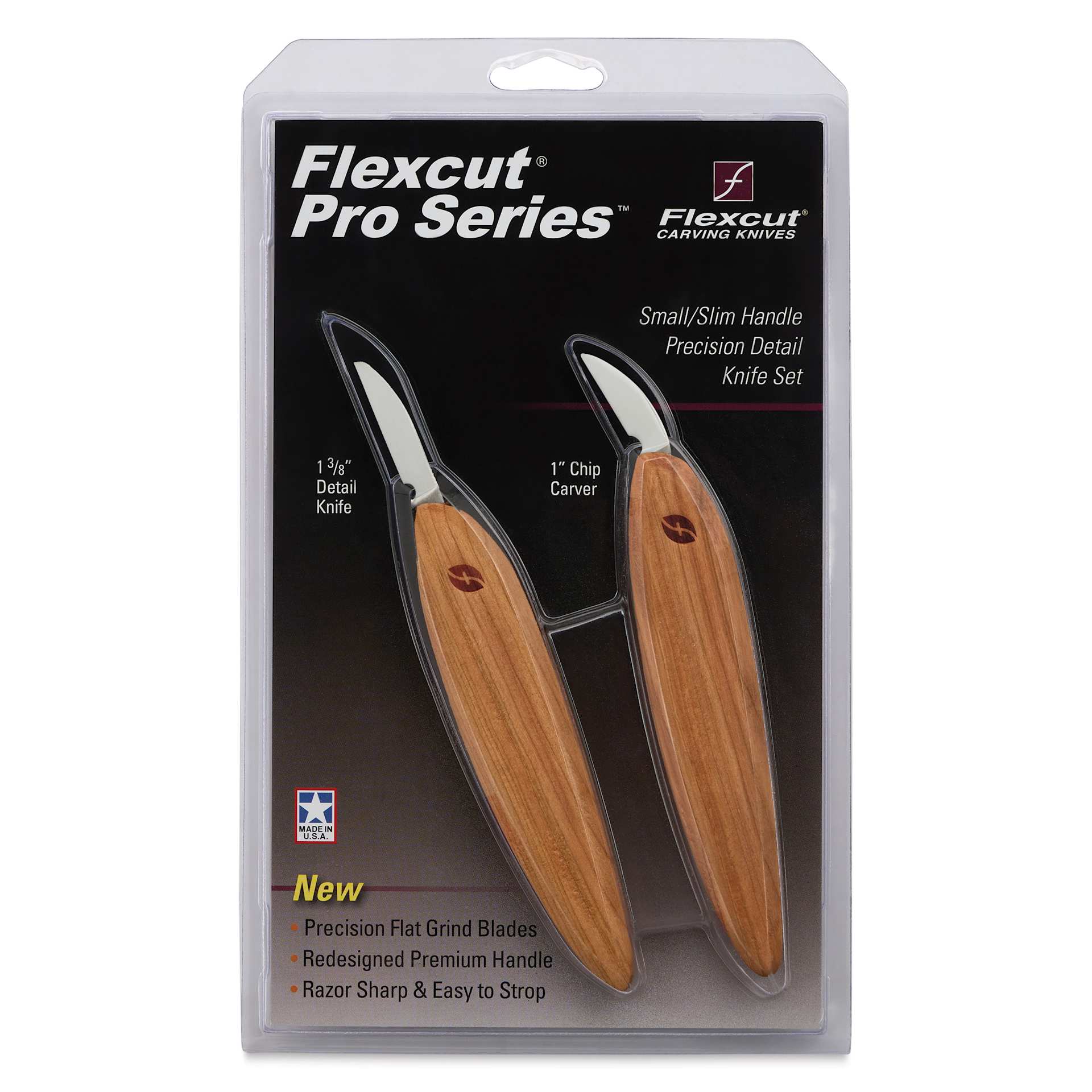 Flexcut Pro Series Slim Handle Precision Detail Knife Set - Set of 2, front of packaging