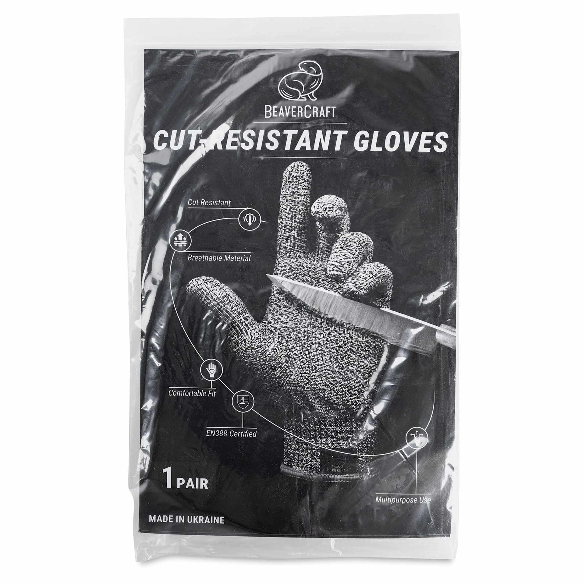 BeaverCraft Cut-Resistant Wood Carving Gloves - Small front of packaging