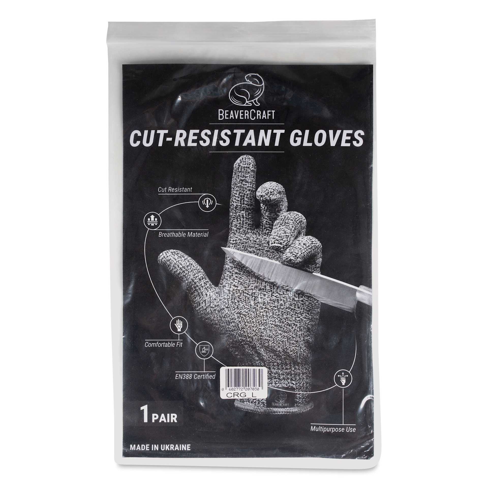 BeaverCraft Cut-Resistant Wood Carving Gloves - Large front of packaging