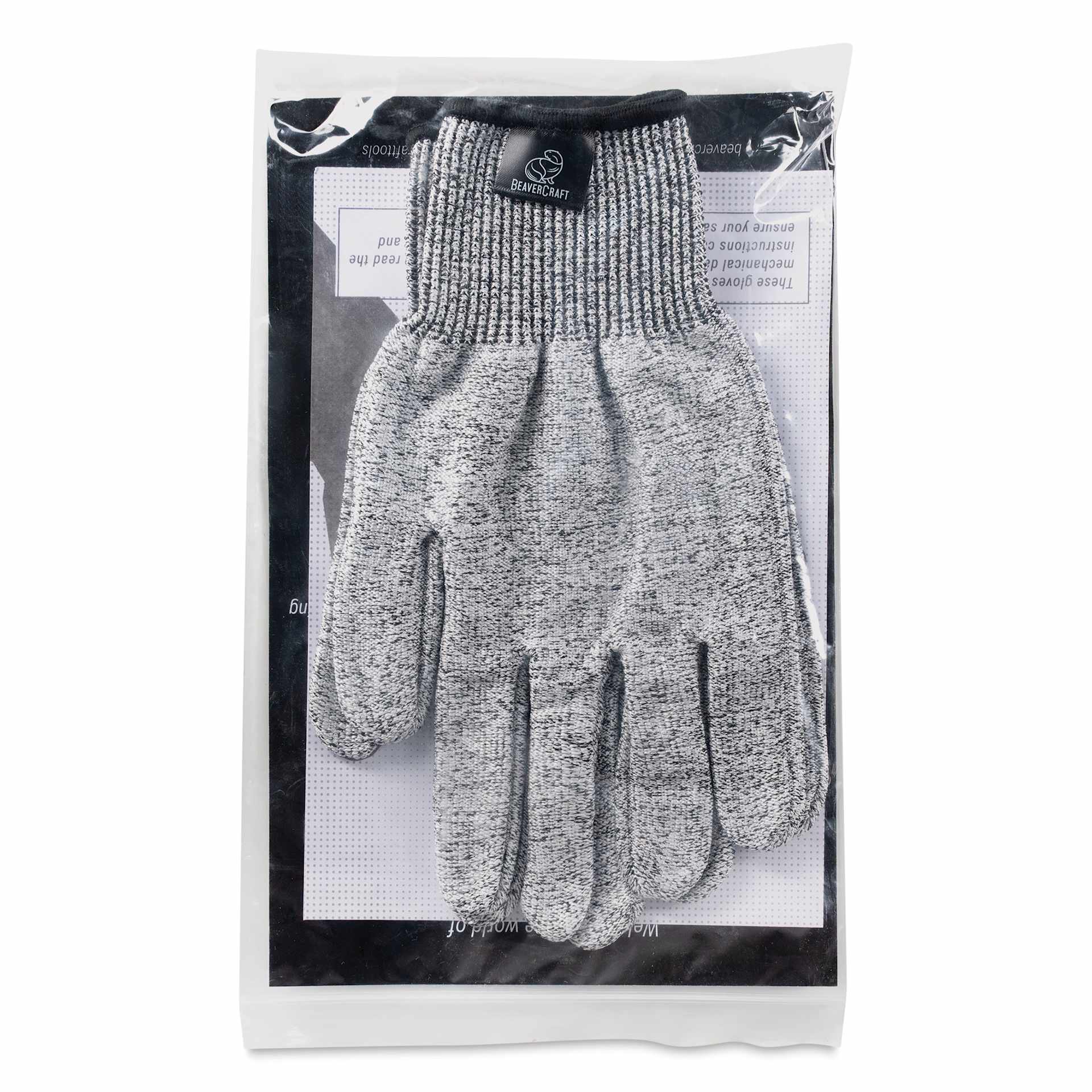 BeaverCraft Cut-Resistant Wood Carving Gloves - Large inside of packaging