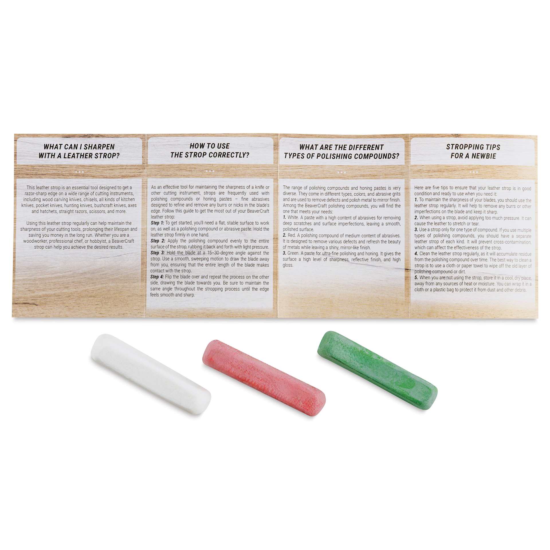 BeaverCraft Polishing Compounds Set - Pkg of 3 with written directions