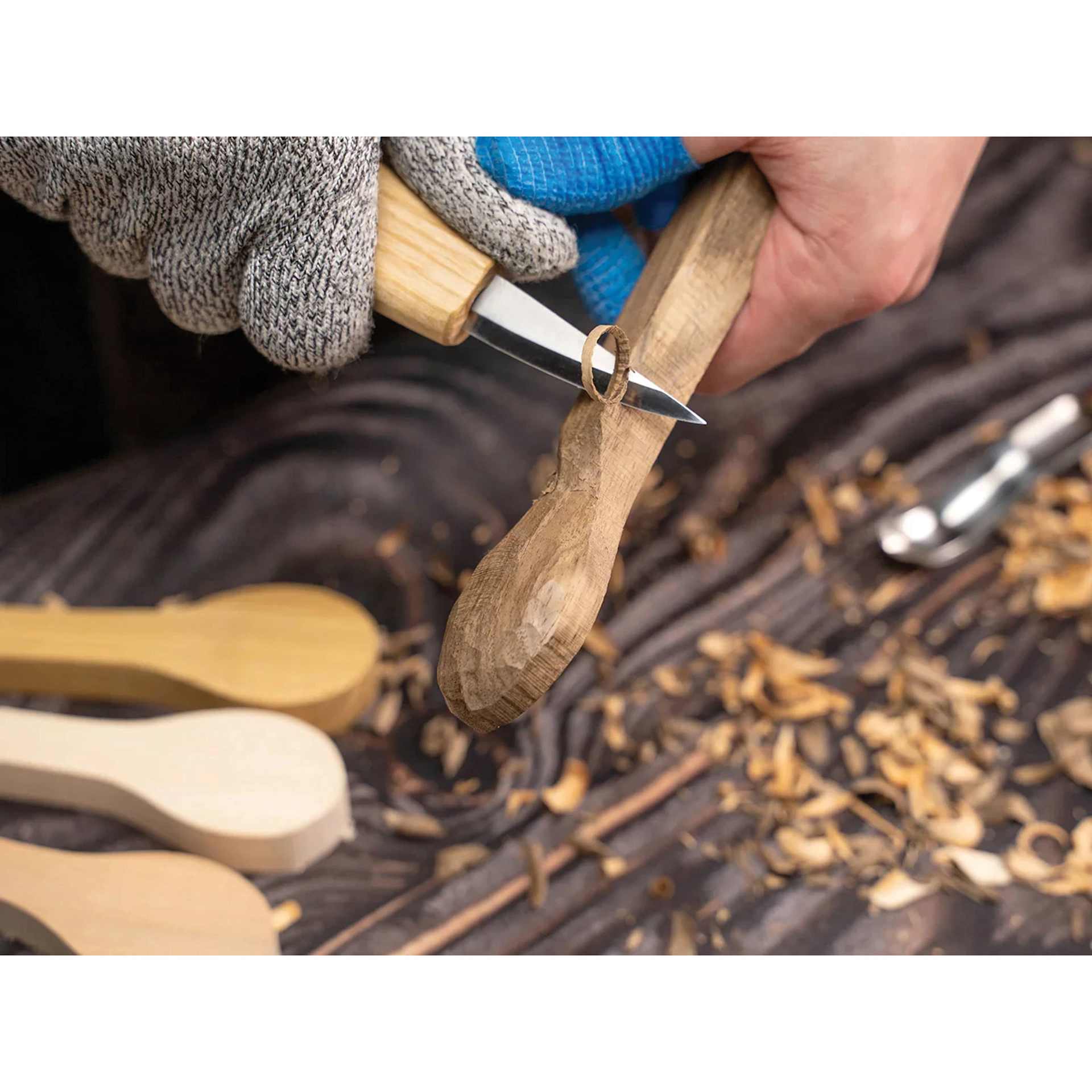 BeaverCraft Wooden Spoon Carving Blank Set being carved (knife not included)