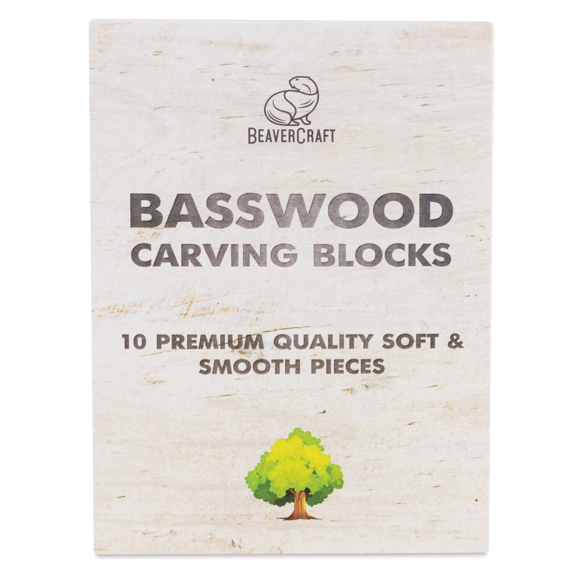 BeaverCraft Basswood Carving Block Set - Pkg of 10, Assorted Sizes front of packaging