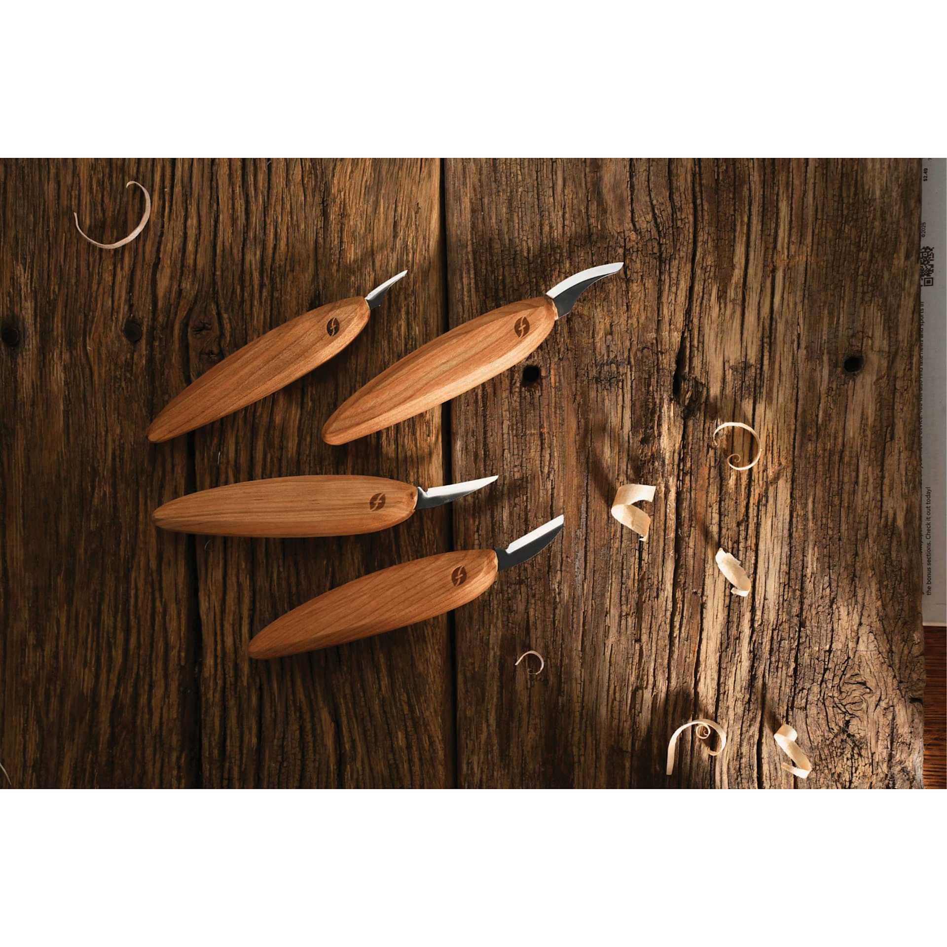 Flexcut Premium 4-Piece Carving Knife Set laid out on table