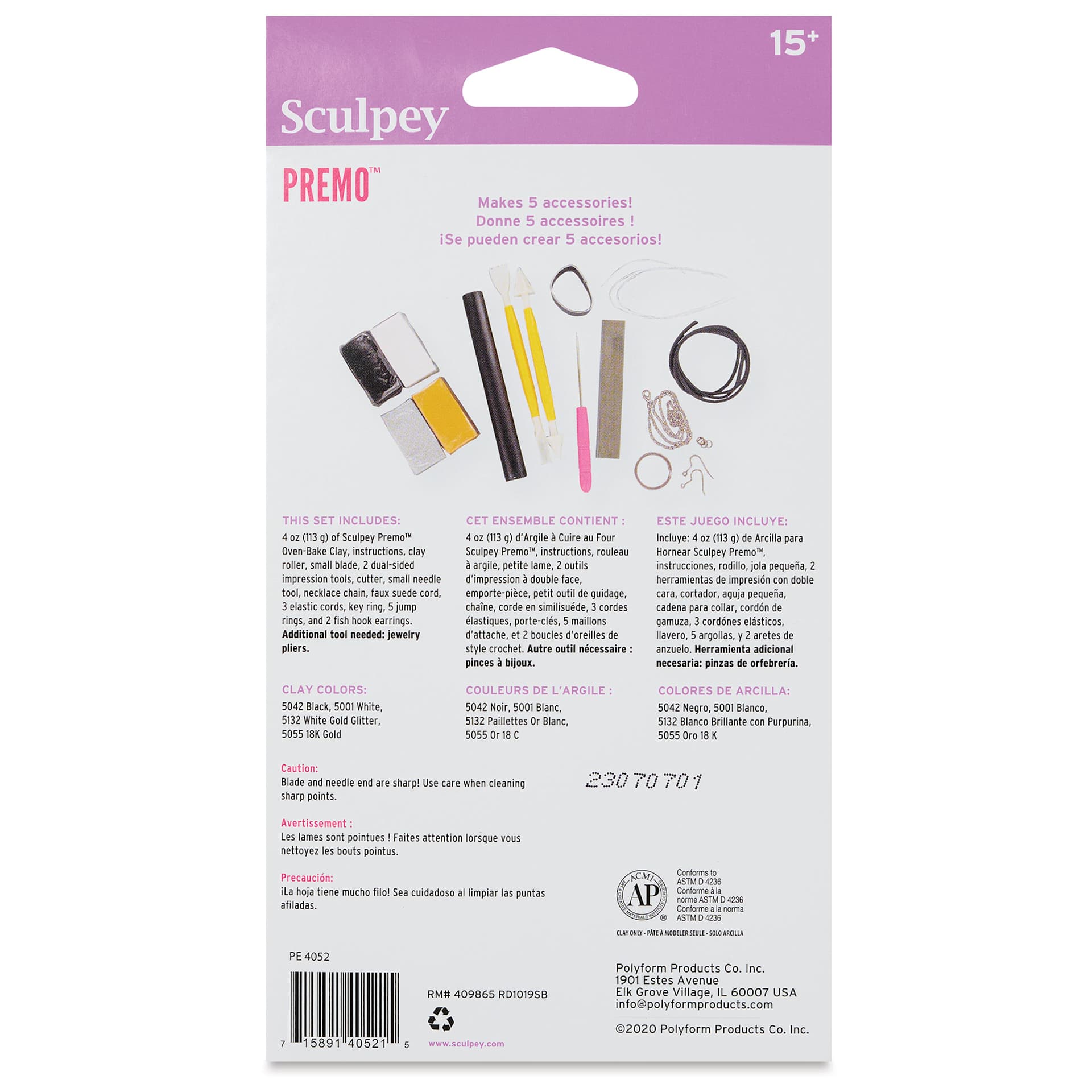 Sculpey Mokume Gane Jewelry Kit back of packaging