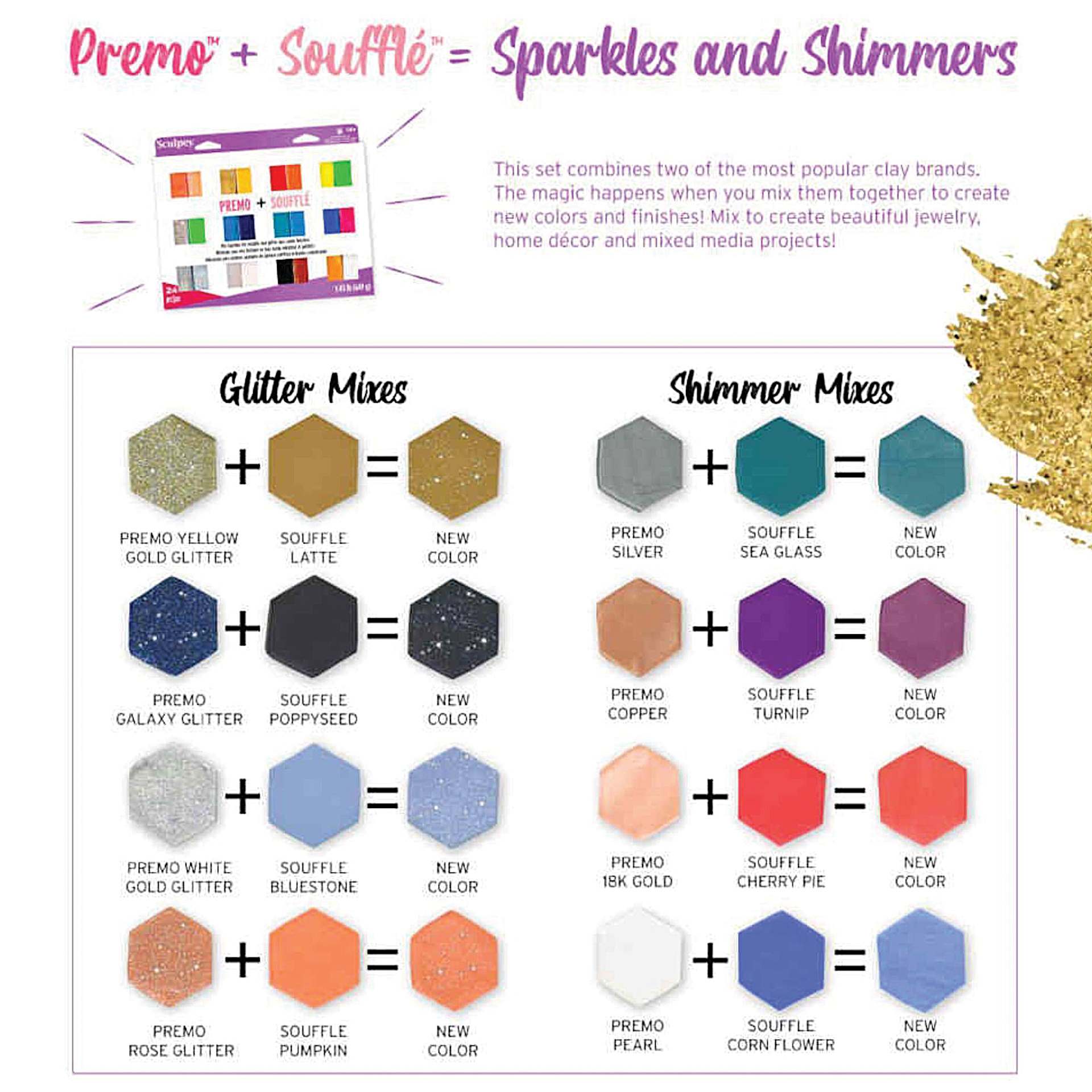 Sculpey Premo and Souffle Multipack - Metallic and Glitter Faux Suede, Set of 24 color combos
