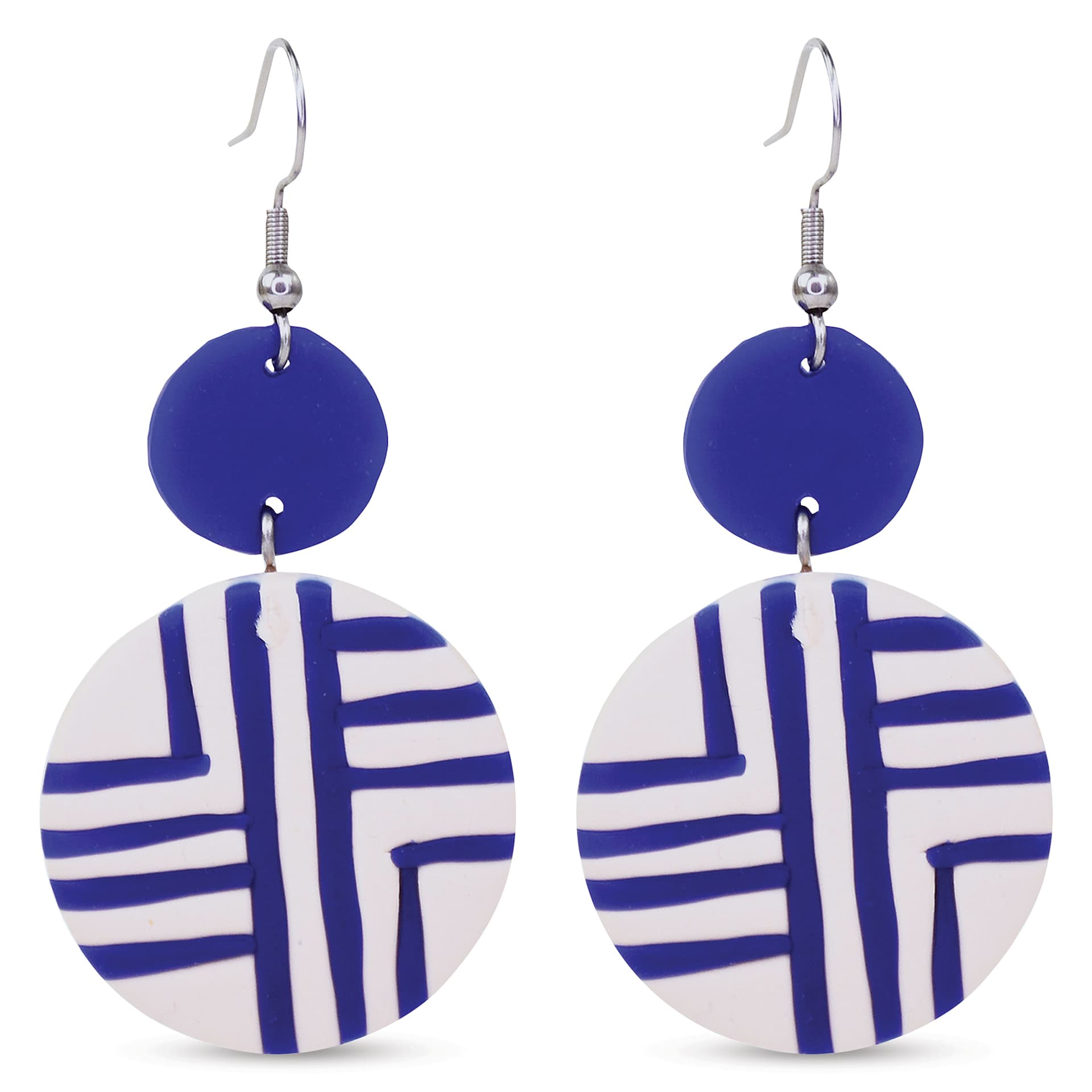 Sculpey Jewelry Ultimate DIY Kit finished blue and white earrings example