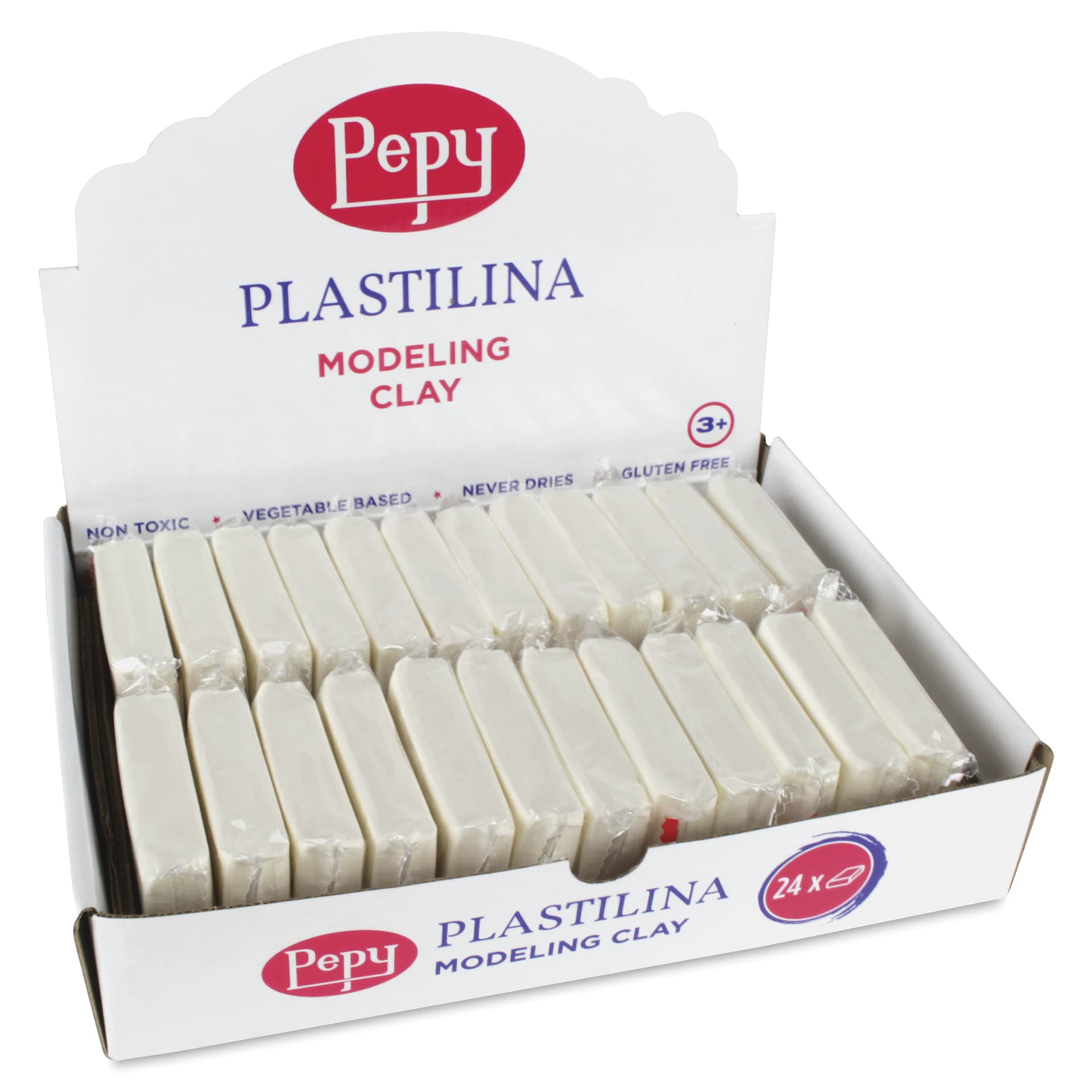 Pepy Plastilina Modeling Clay - White, 1.4 oz, Pkg of 24 - front of packaging