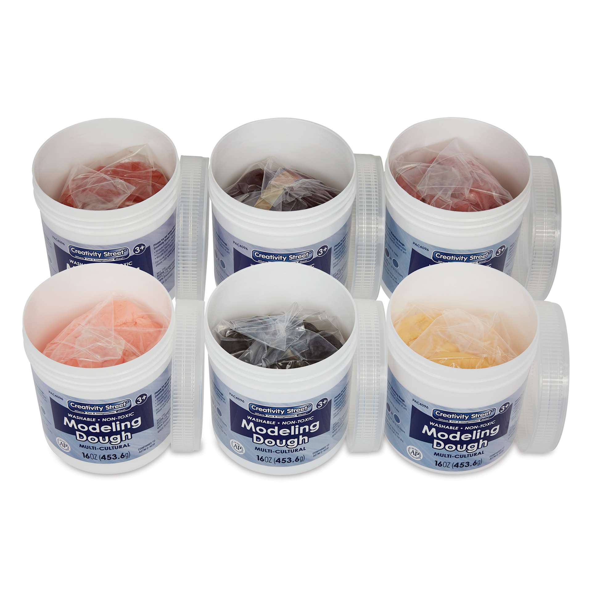 Creativity Street Modeling Dough - Multi-Cultural Colors, 3.3 lbs, Set of 6 - with caps off