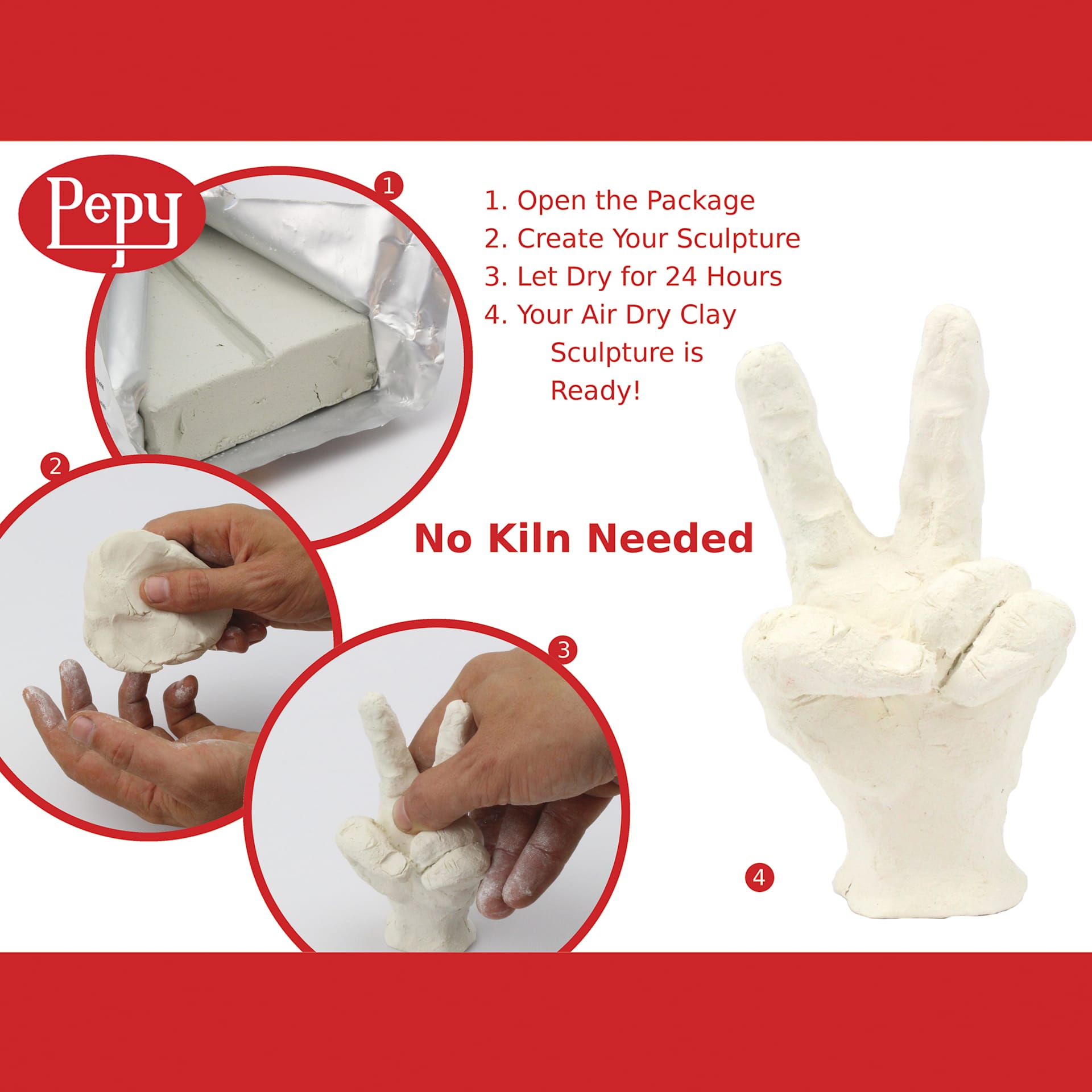 Pepy Air Dry Clay - White, 1.1 lb - No Kiln Needed