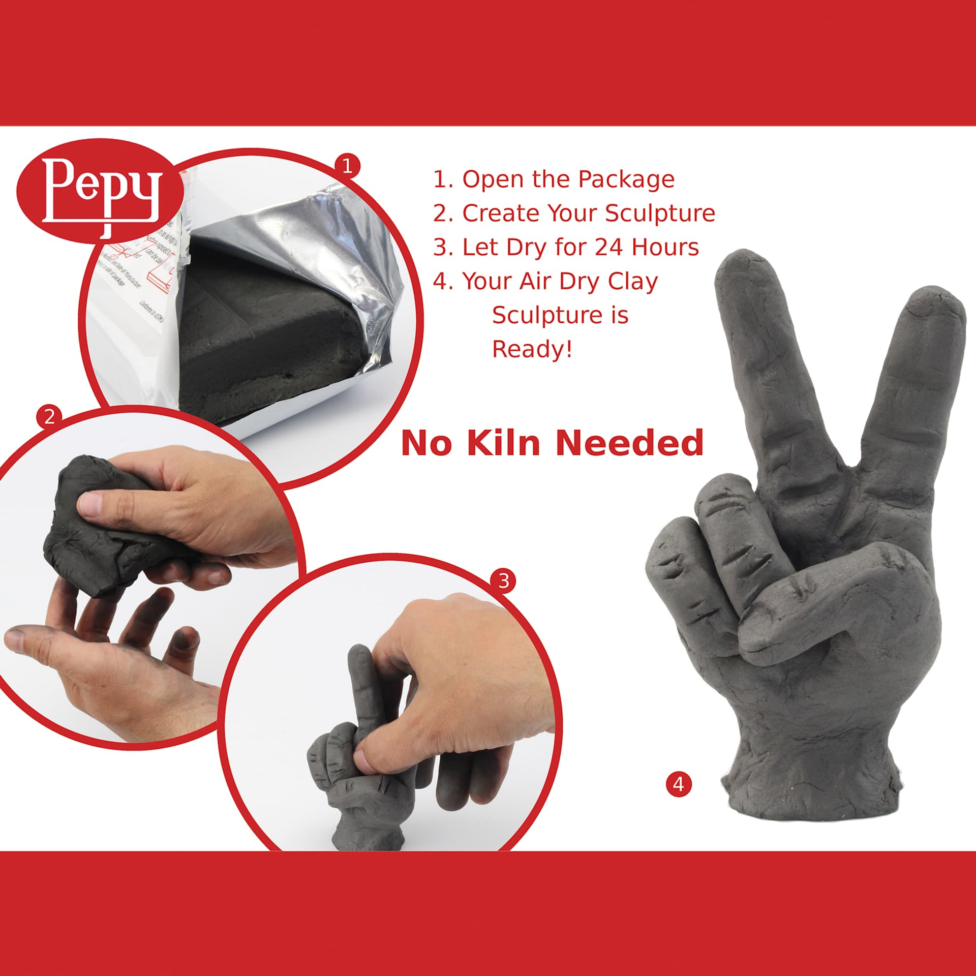 Pepy Air Dry Clay - Black, 1.1 lb - No Kiln Needed