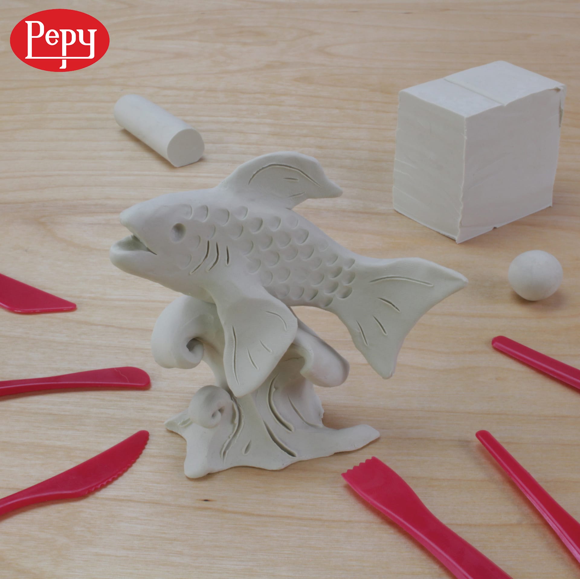 Pepy Plasticine Mineral Based Clay - Cream, 2 lb - finished fish sculpture example